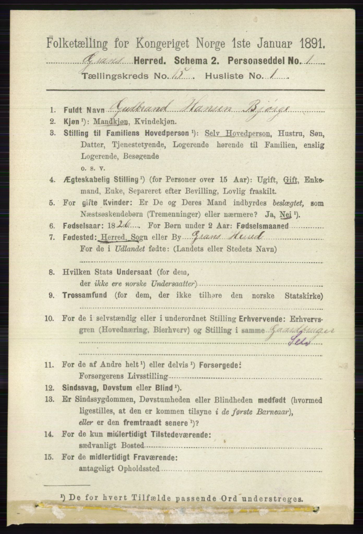 RA, Folketelling 1891 for 0534 Gran herred, 1891, s. 7618