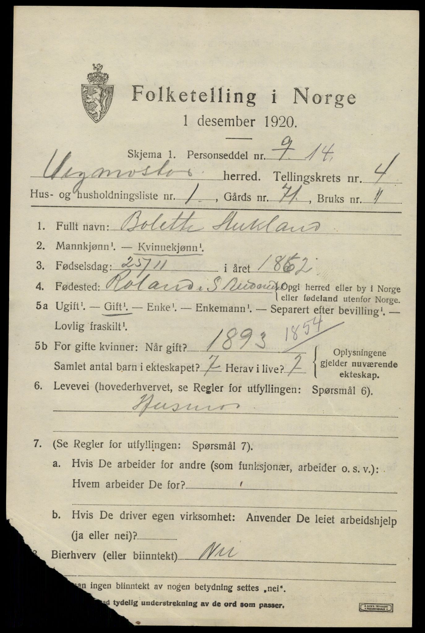 SAK, Folketelling 1920 for 1028 Vigmostad herred, 1920, s. 1199