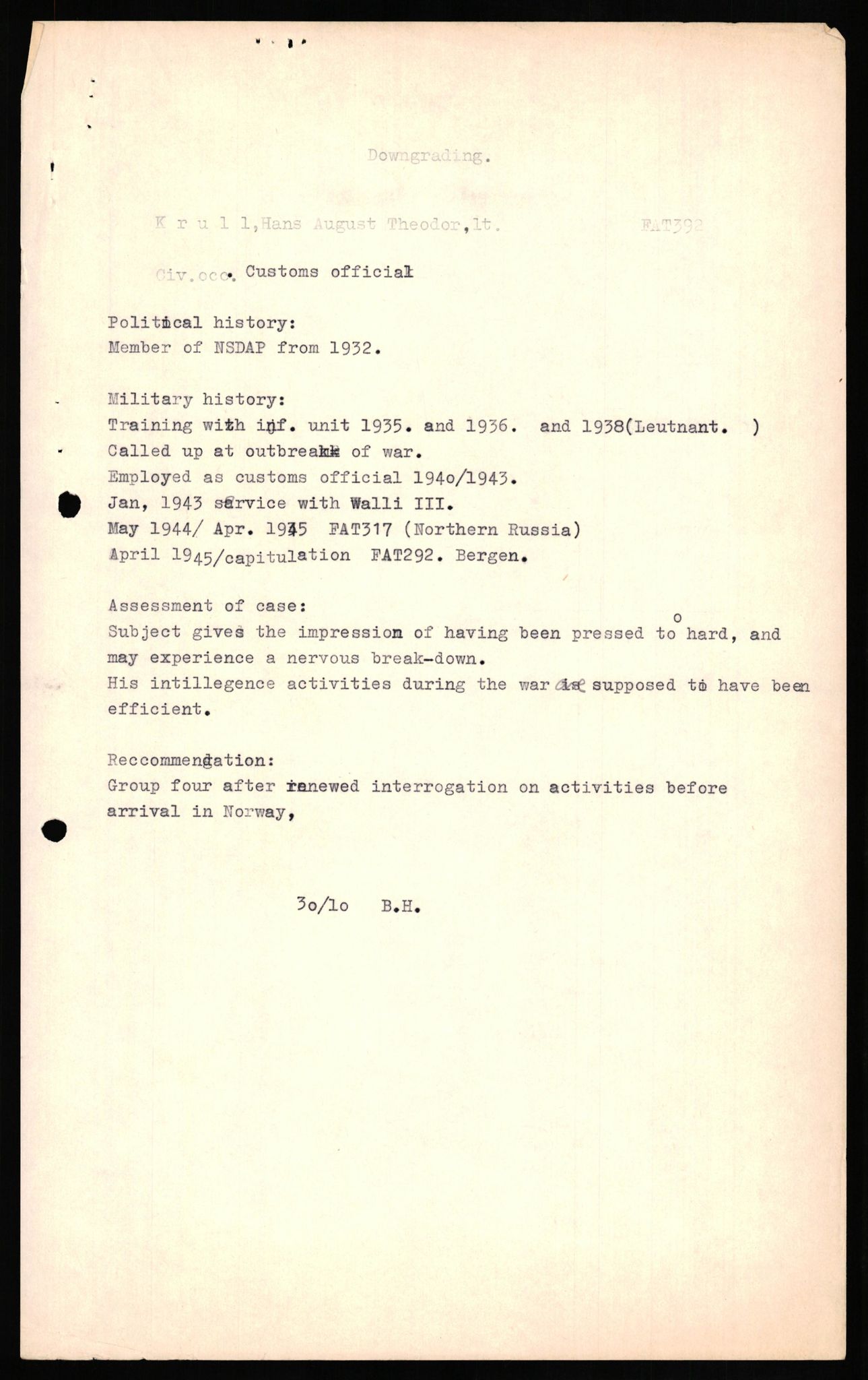 Forsvaret, Forsvarets overkommando II, AV/RA-RAFA-3915/D/Db/L0018: CI Questionaires. Tyske okkupasjonsstyrker i Norge. Tyskere., 1945-1946, s. 334