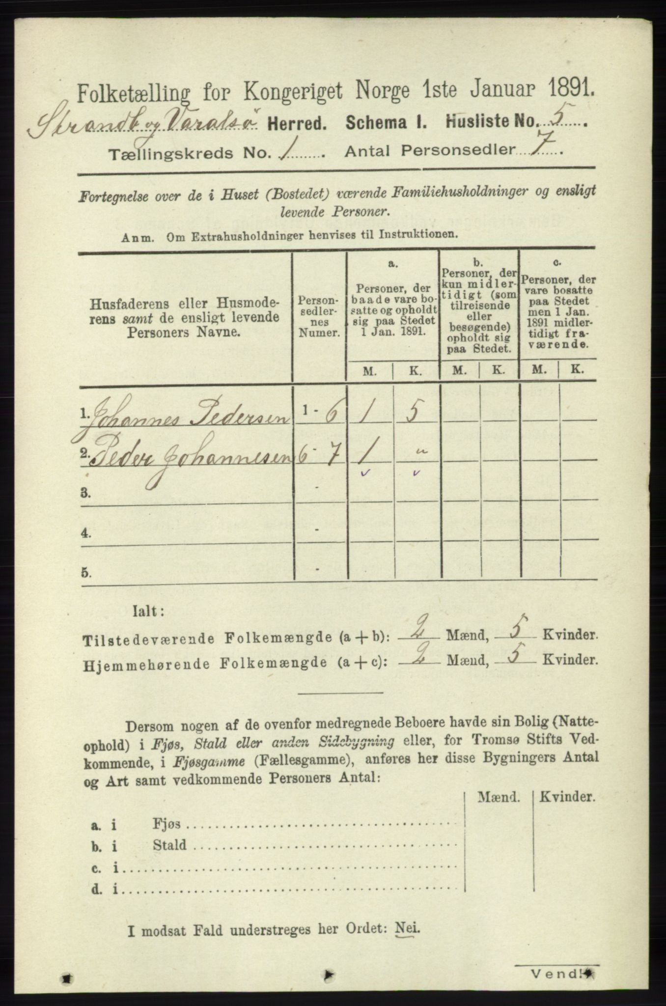 RA, Folketelling 1891 for 1226 Strandebarm og Varaldsøy herred, 1891, s. 28