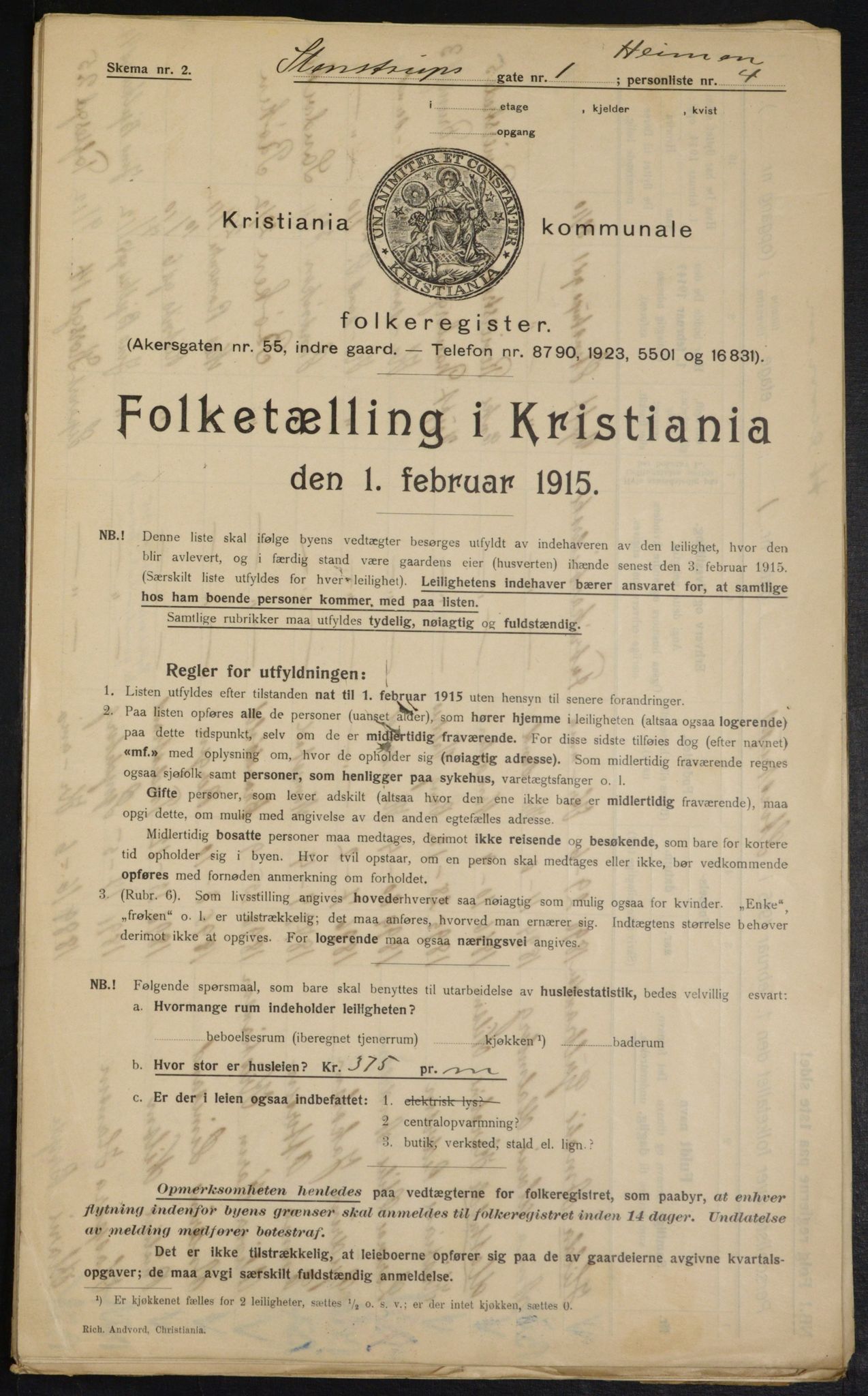 OBA, Kommunal folketelling 1.2.1915 for Kristiania, 1915, s. 100803