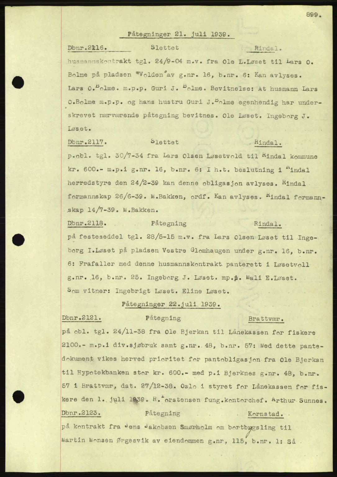 Nordmøre sorenskriveri, SAT/A-4132/1/2/2Ca: Pantebok nr. C80, 1936-1939, Dagboknr: 2116/1939