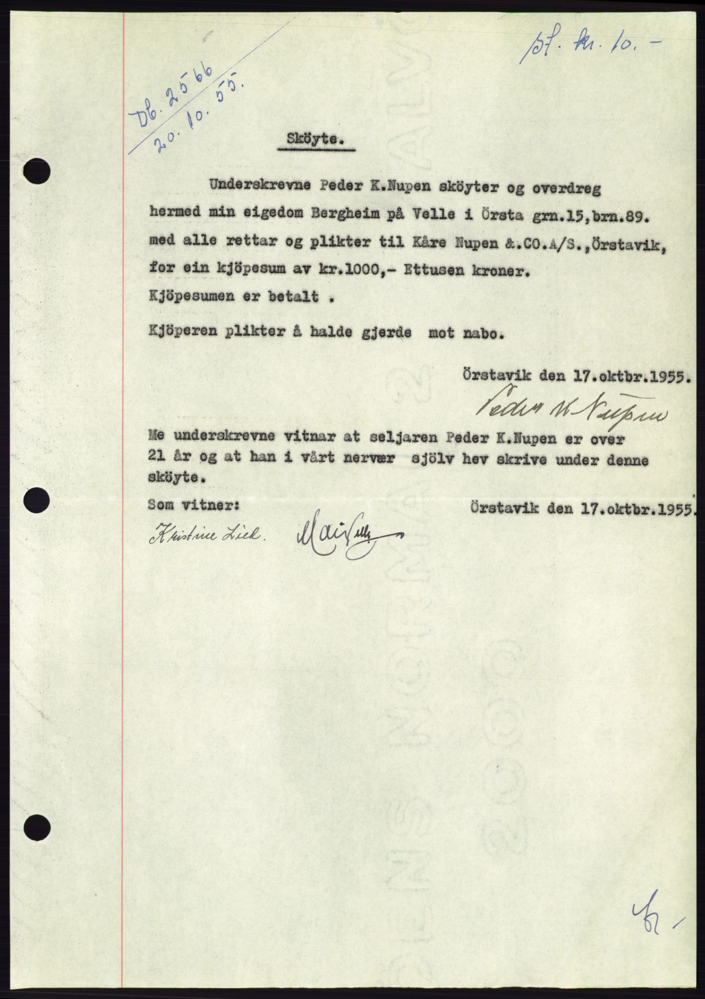 Søre Sunnmøre sorenskriveri, AV/SAT-A-4122/1/2/2C/L0102: Pantebok nr. 28A, 1955-1956, Dagboknr: 2566/1955