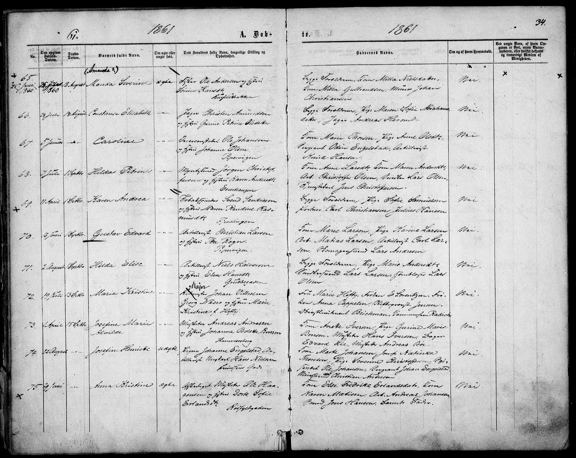 Garnisonsmenigheten Kirkebøker, AV/SAO-A-10846/F/Fa/L0010: Ministerialbok nr. 10, 1859-1869, s. 34