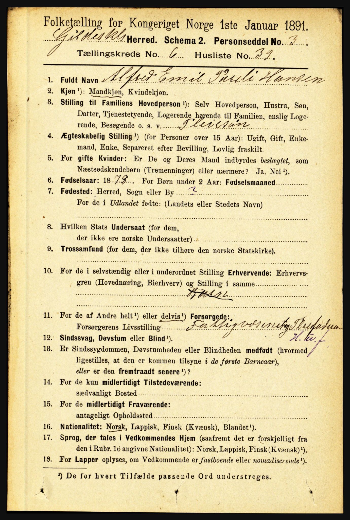 RA, Folketelling 1891 for 1838 Gildeskål herred, 1891, s. 2192