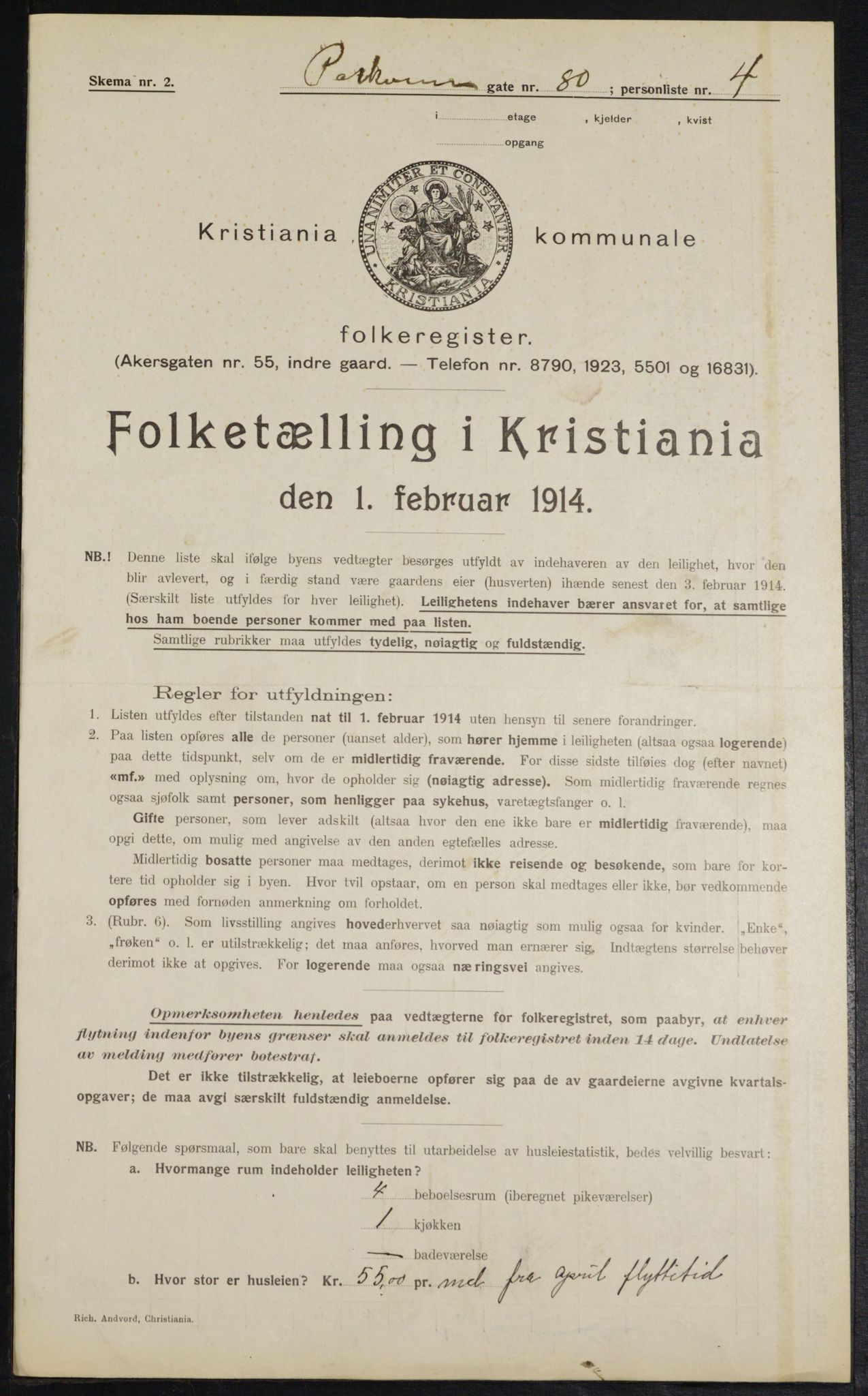 OBA, Kommunal folketelling 1.2.1914 for Kristiania, 1914, s. 78580