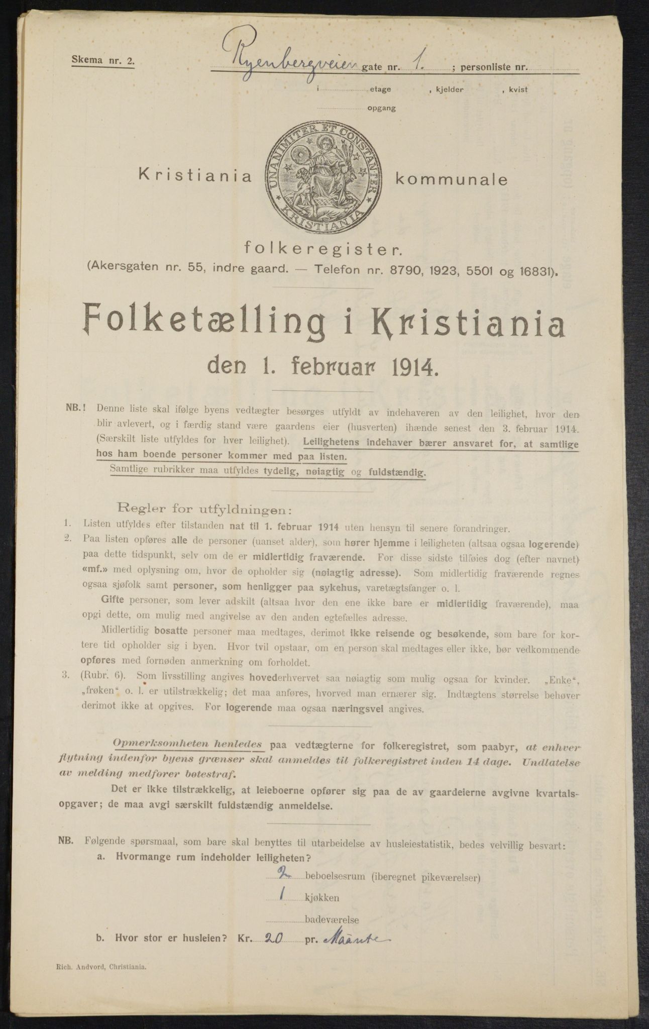 OBA, Kommunal folketelling 1.2.1914 for Kristiania, 1914, s. 85483