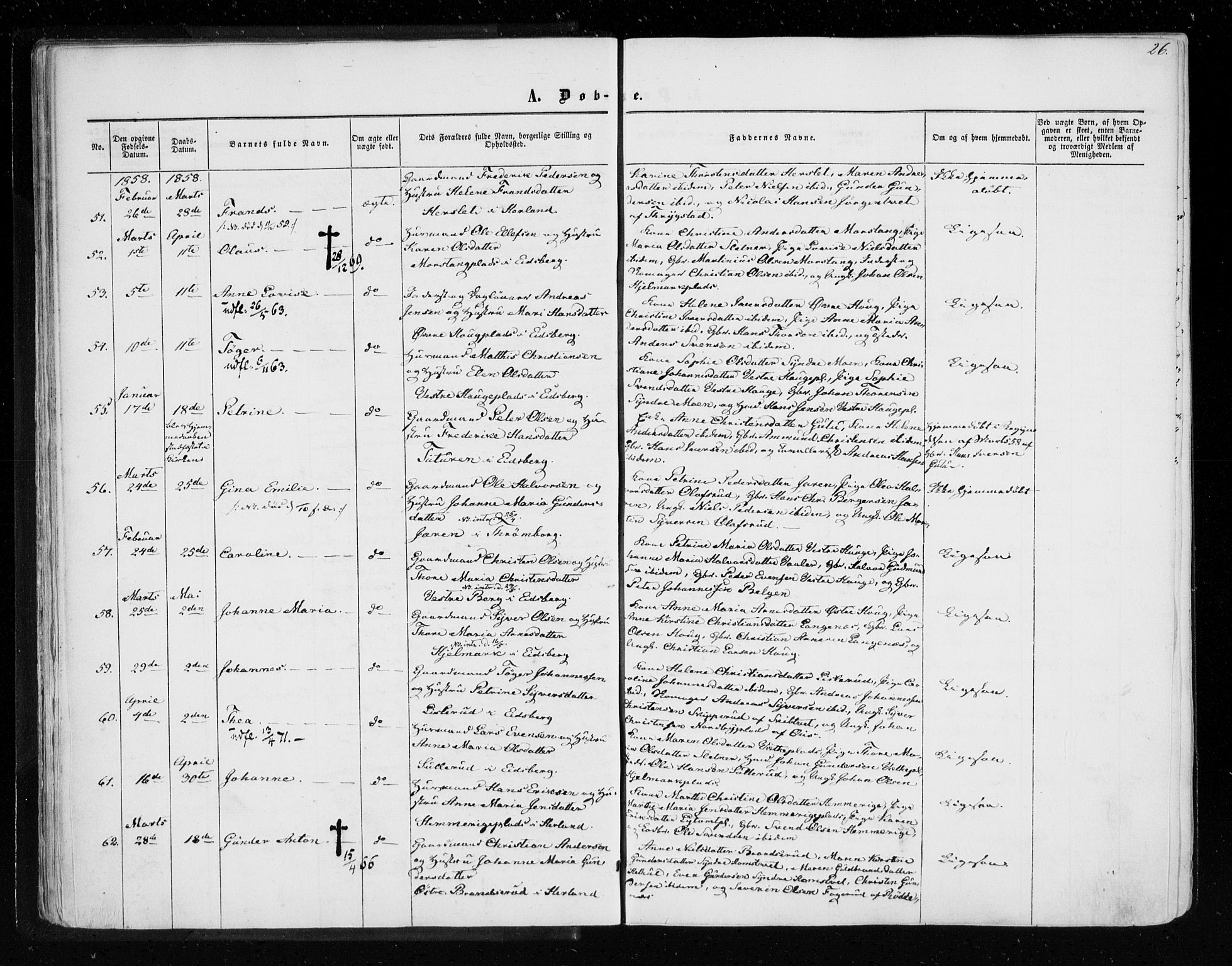 Eidsberg prestekontor Kirkebøker, AV/SAO-A-10905/F/Fa/L0010.a: Ministerialbok nr. I 10A, 1857-1866, s. 26