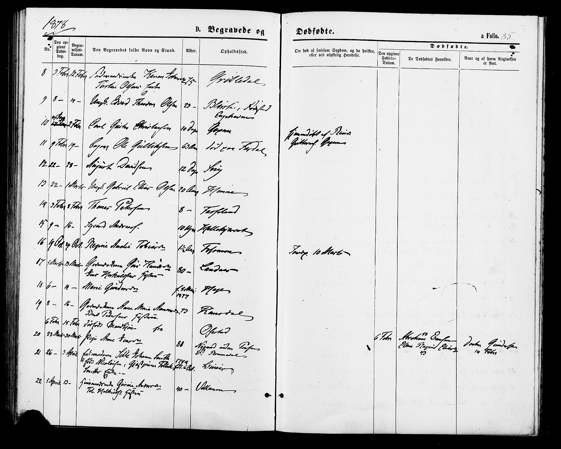 Sør-Audnedal sokneprestkontor, AV/SAK-1111-0039/F/Fa/Fab/L0008: Ministerialbok nr. A 8, 1876-1881, s. 85