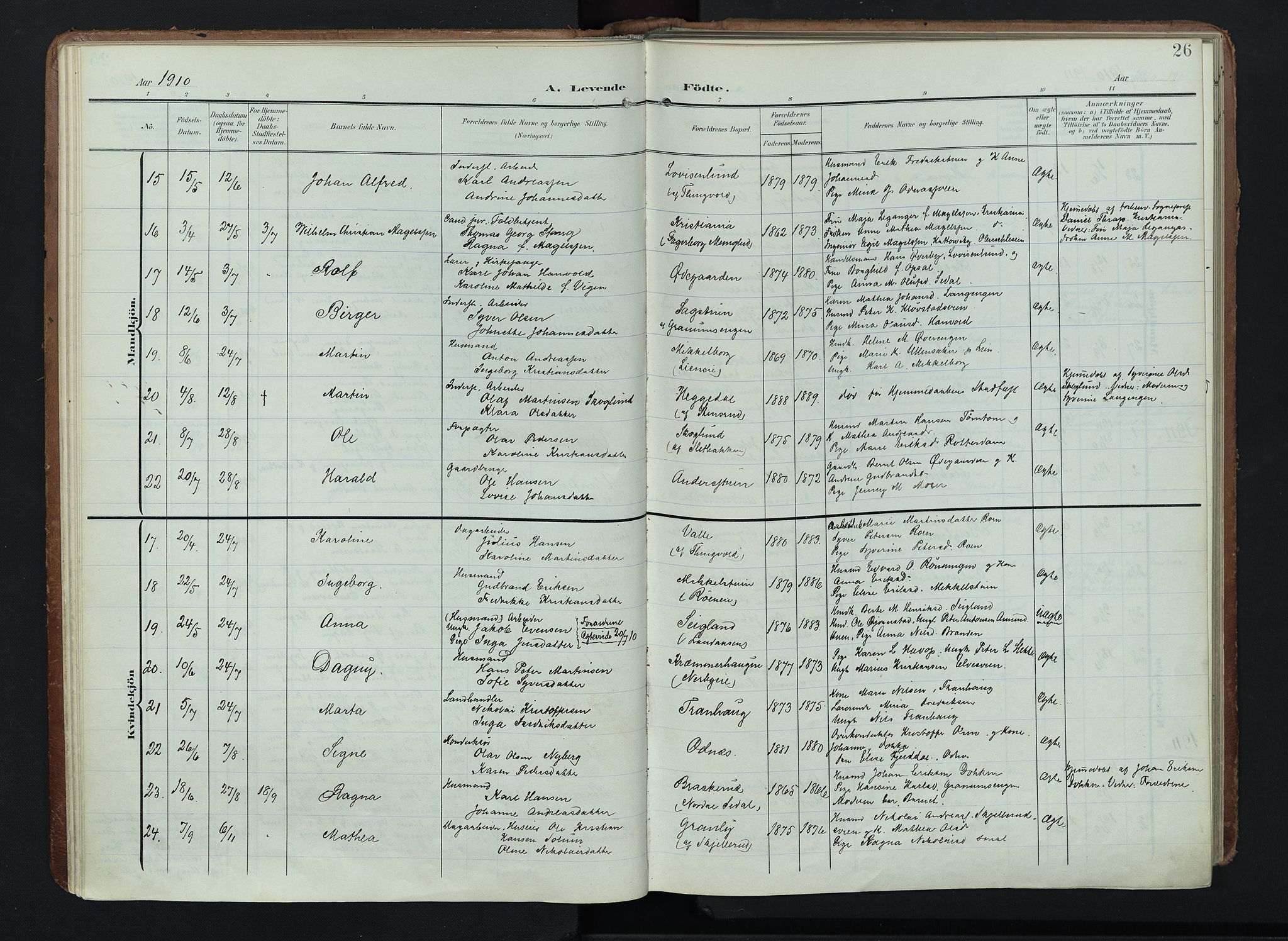 Søndre Land prestekontor, AV/SAH-PREST-122/K/L0005: Ministerialbok nr. 5, 1905-1914, s. 26