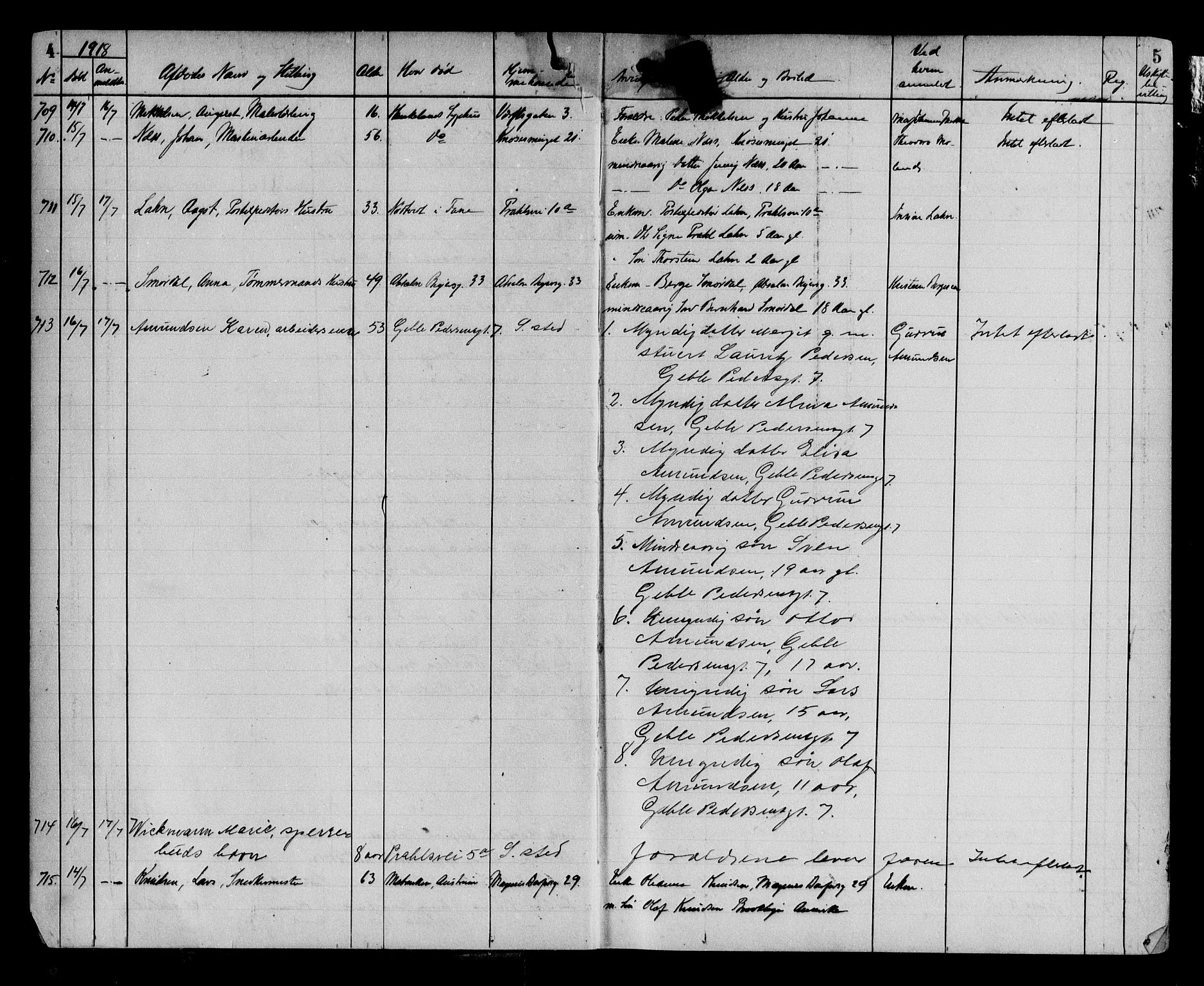 Byfogd og Byskriver i Bergen, AV/SAB-A-3401/06/06Na/L0012: Dødsfallsjournaler, 1918-1919, s. 4-5