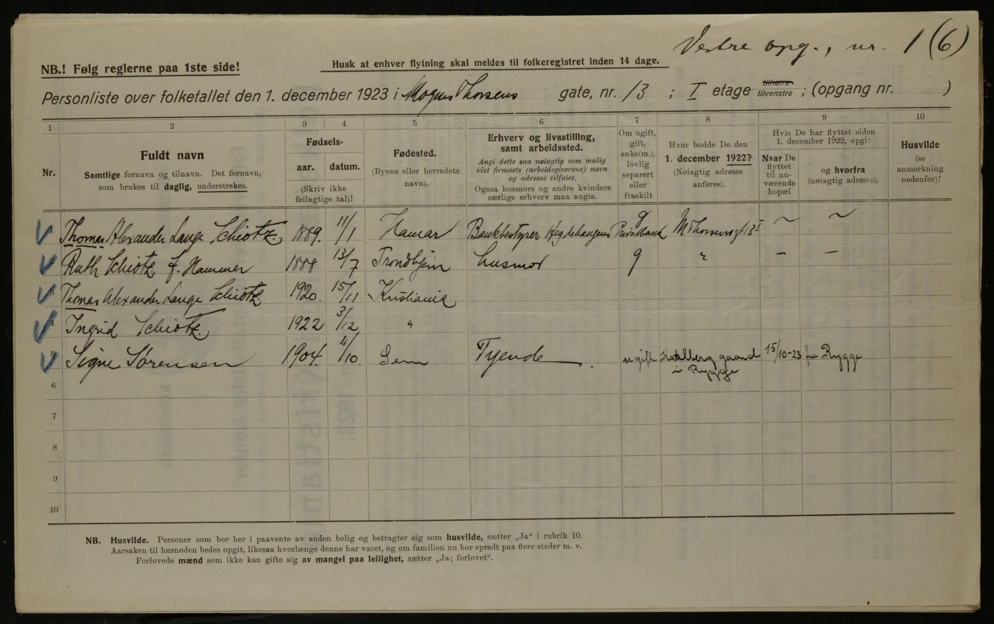 OBA, Kommunal folketelling 1.12.1923 for Kristiania, 1923, s. 72610