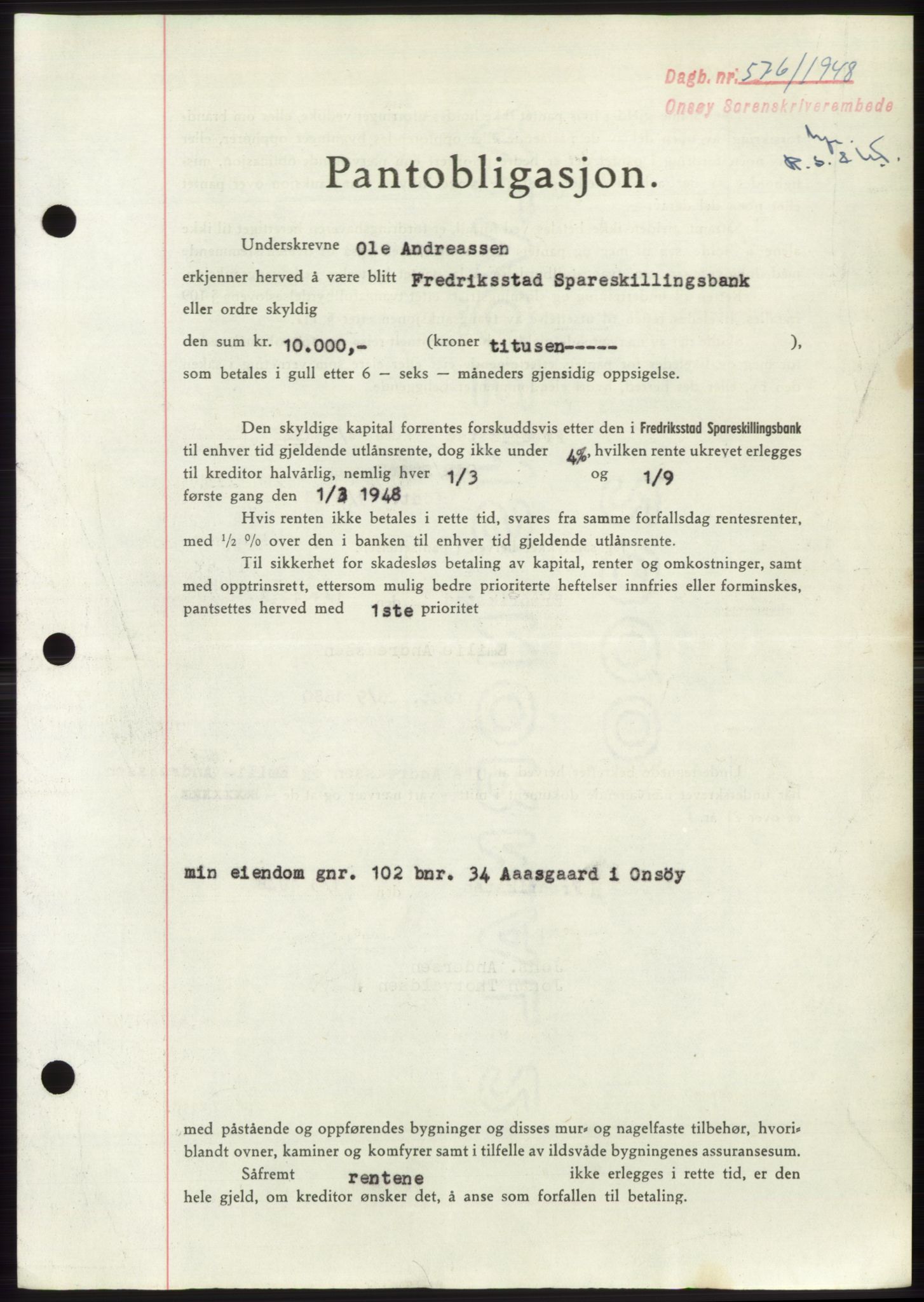Onsøy sorenskriveri, SAO/A-10474/G/Ga/Gac/L0006: Pantebok nr. B 12-6, 1947-1948, Dagboknr: 576/1948