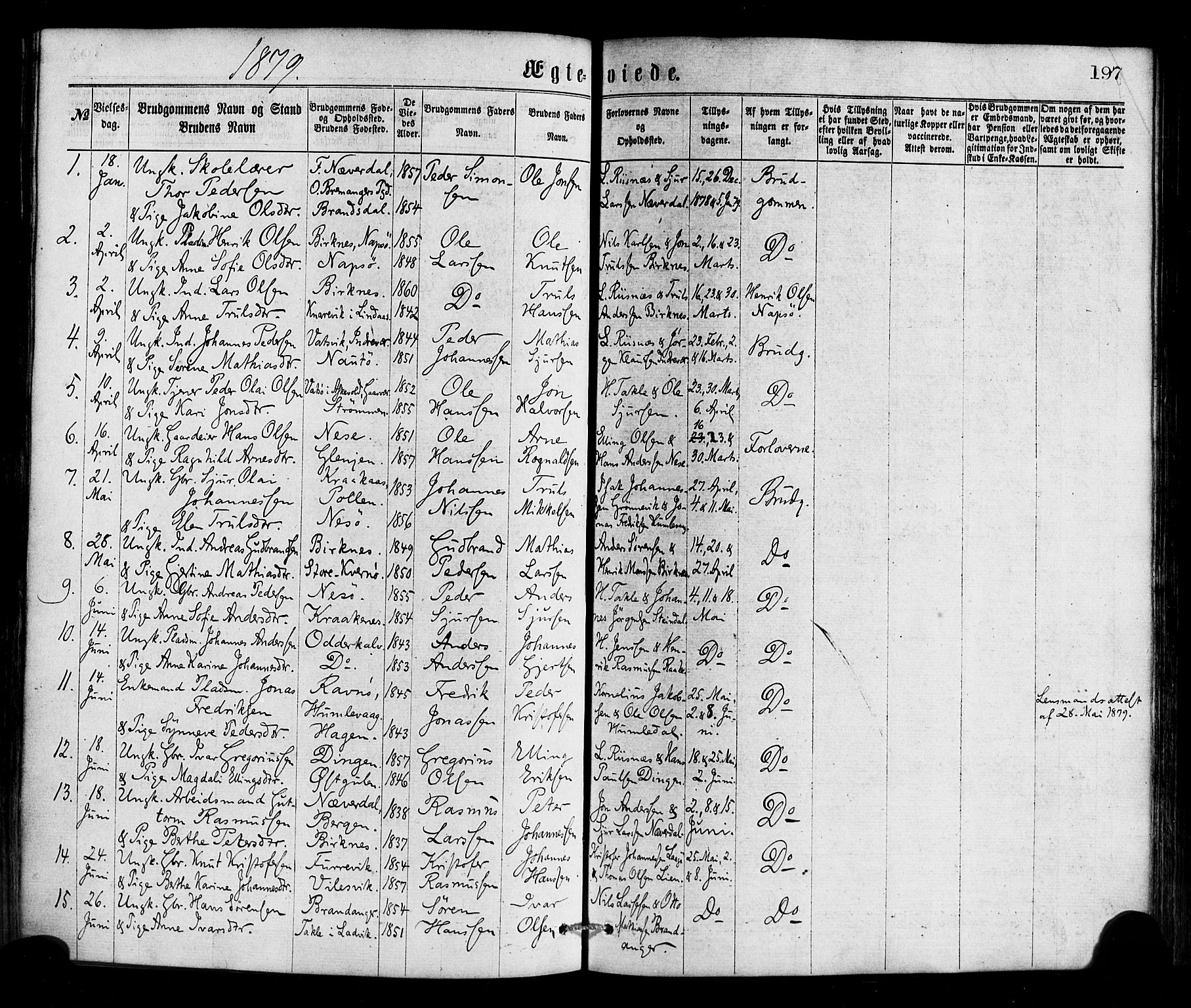 Gulen sokneprestembete, AV/SAB-A-80201/H/Haa/Haaa/L0023: Ministerialbok nr. A 23, 1870-1880, s. 197