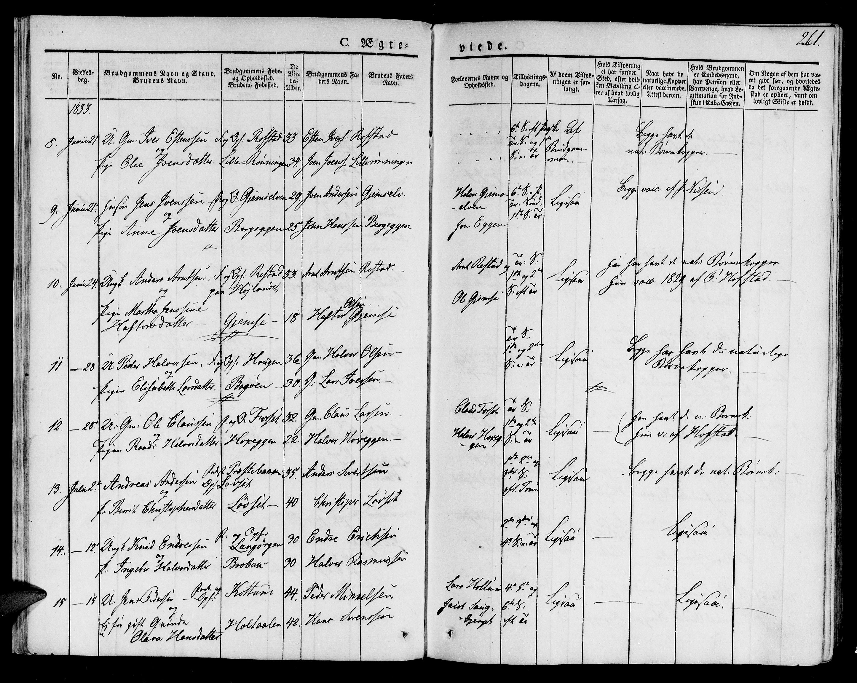Ministerialprotokoller, klokkerbøker og fødselsregistre - Sør-Trøndelag, SAT/A-1456/691/L1070: Ministerialbok nr. 691A05 /1, 1826-1841, s. 261