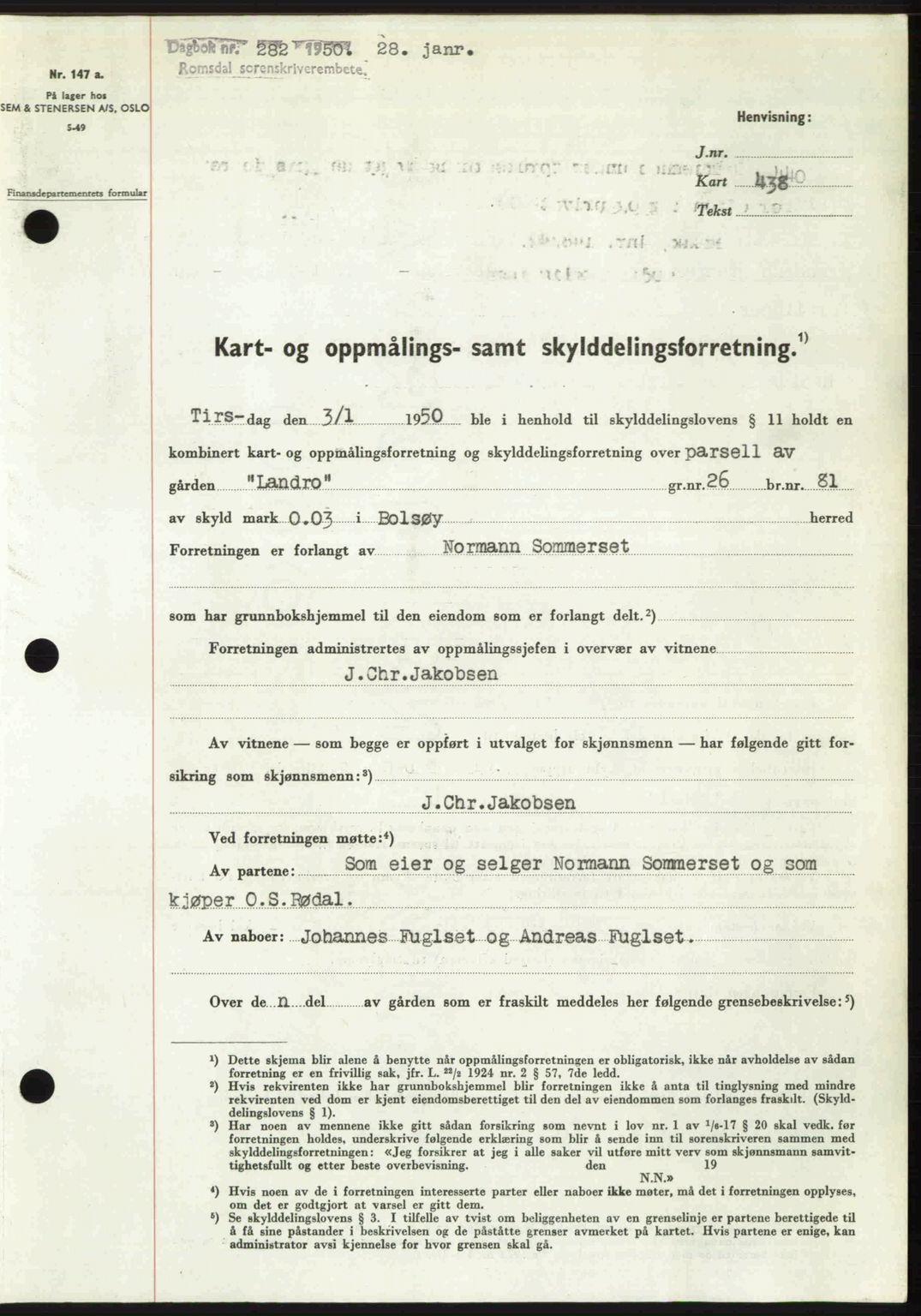 Romsdal sorenskriveri, SAT/A-4149/1/2/2C: Pantebok nr. A32, 1950-1950, Dagboknr: 282/1950