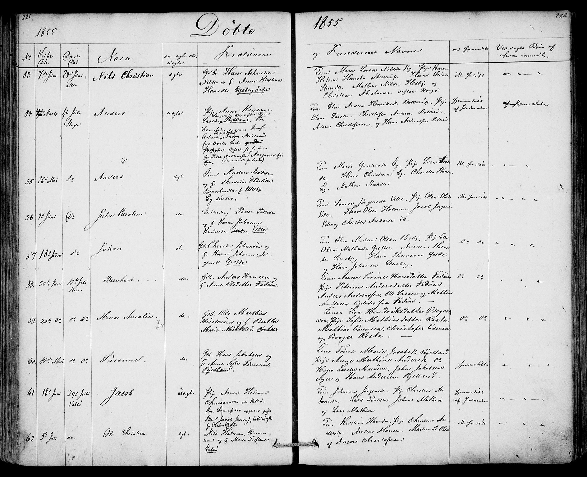 Sem kirkebøker, AV/SAKO-A-5/F/Fa/L0006: Ministerialbok nr. I 6, 1843-1855, s. 221-222
