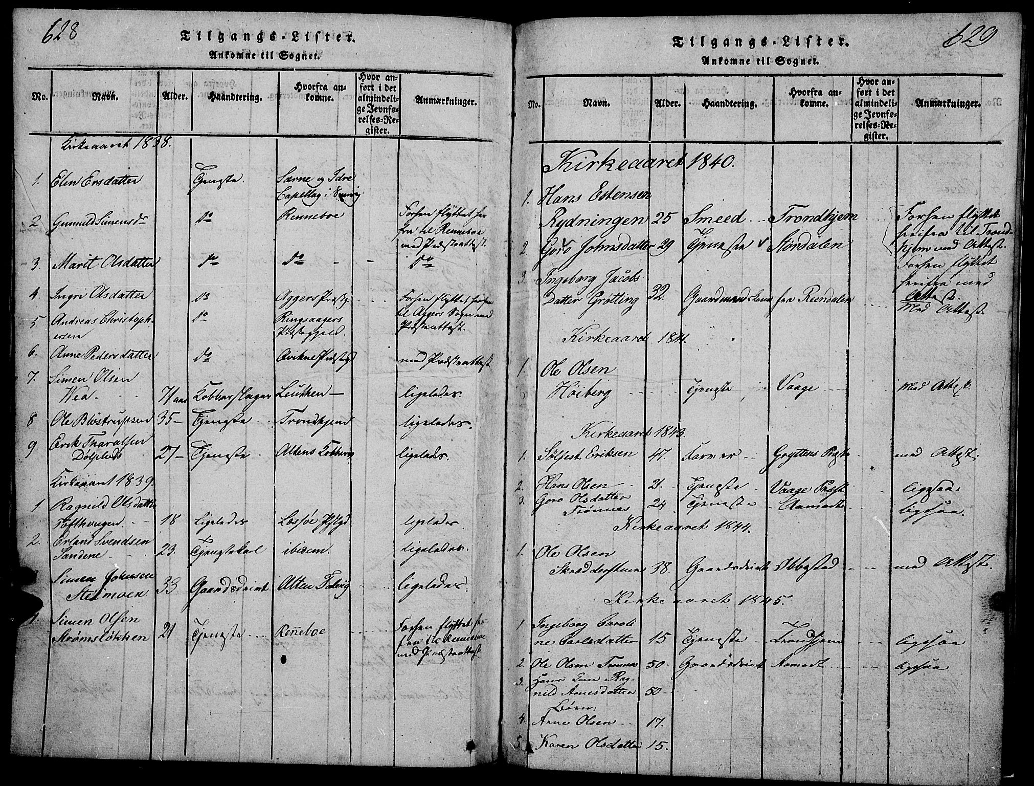Tynset prestekontor, AV/SAH-PREST-058/H/Ha/Hab/L0002: Klokkerbok nr. 2, 1814-1862, s. 628-629