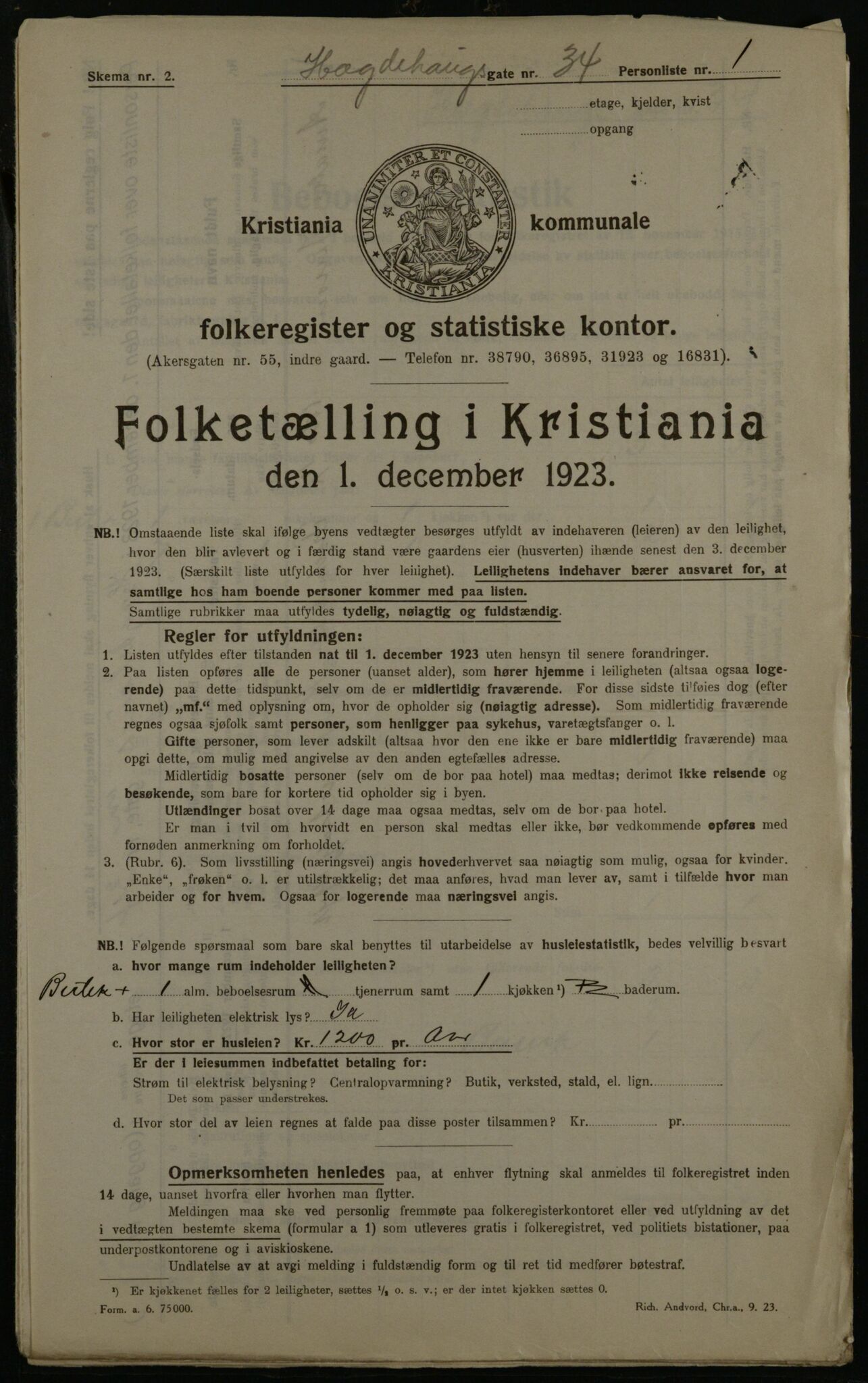 OBA, Kommunal folketelling 1.12.1923 for Kristiania, 1923, s. 40775