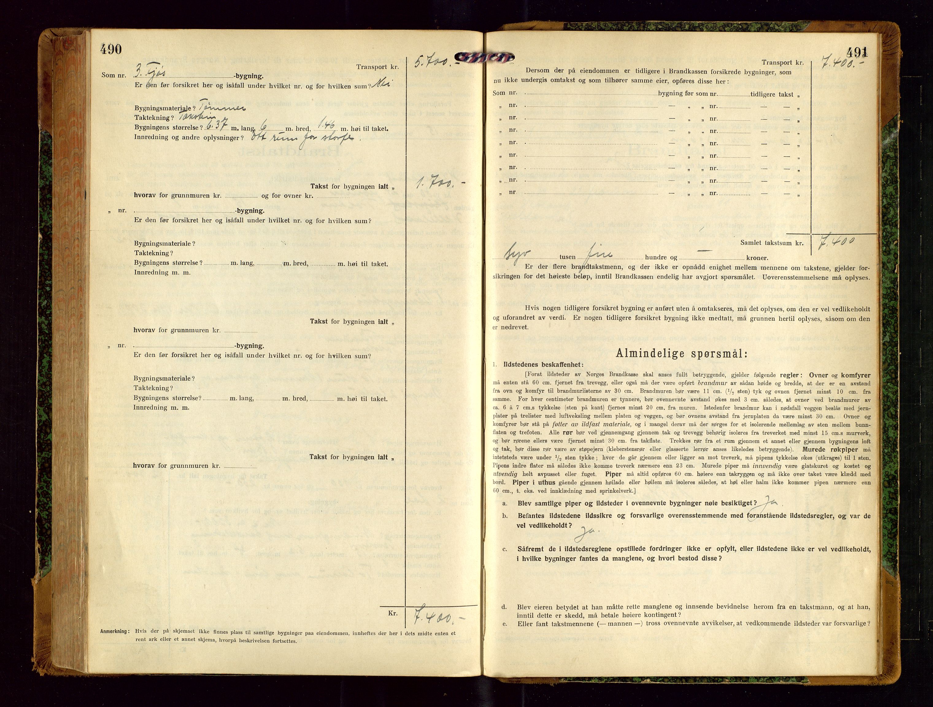 Helleland lensmannskontor, AV/SAST-A-100209/Gob/L0002: "Brandtakstprotokoll", 1921-1930, s. 490-491