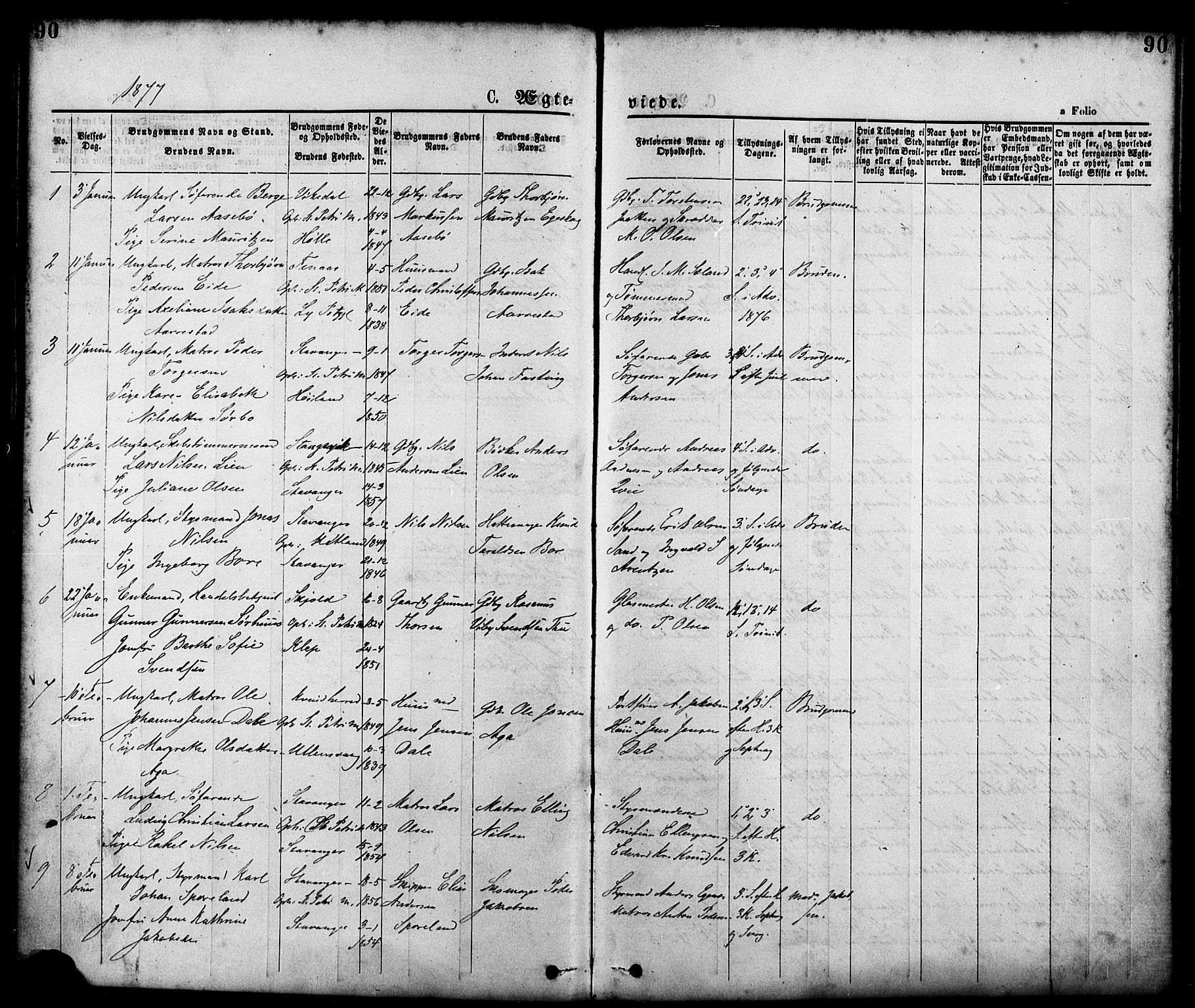 St. Petri sokneprestkontor, AV/SAST-A-101813/001/30/30BA/L0010: Ministerialbok nr. A 10, 1869-1878, s. 90