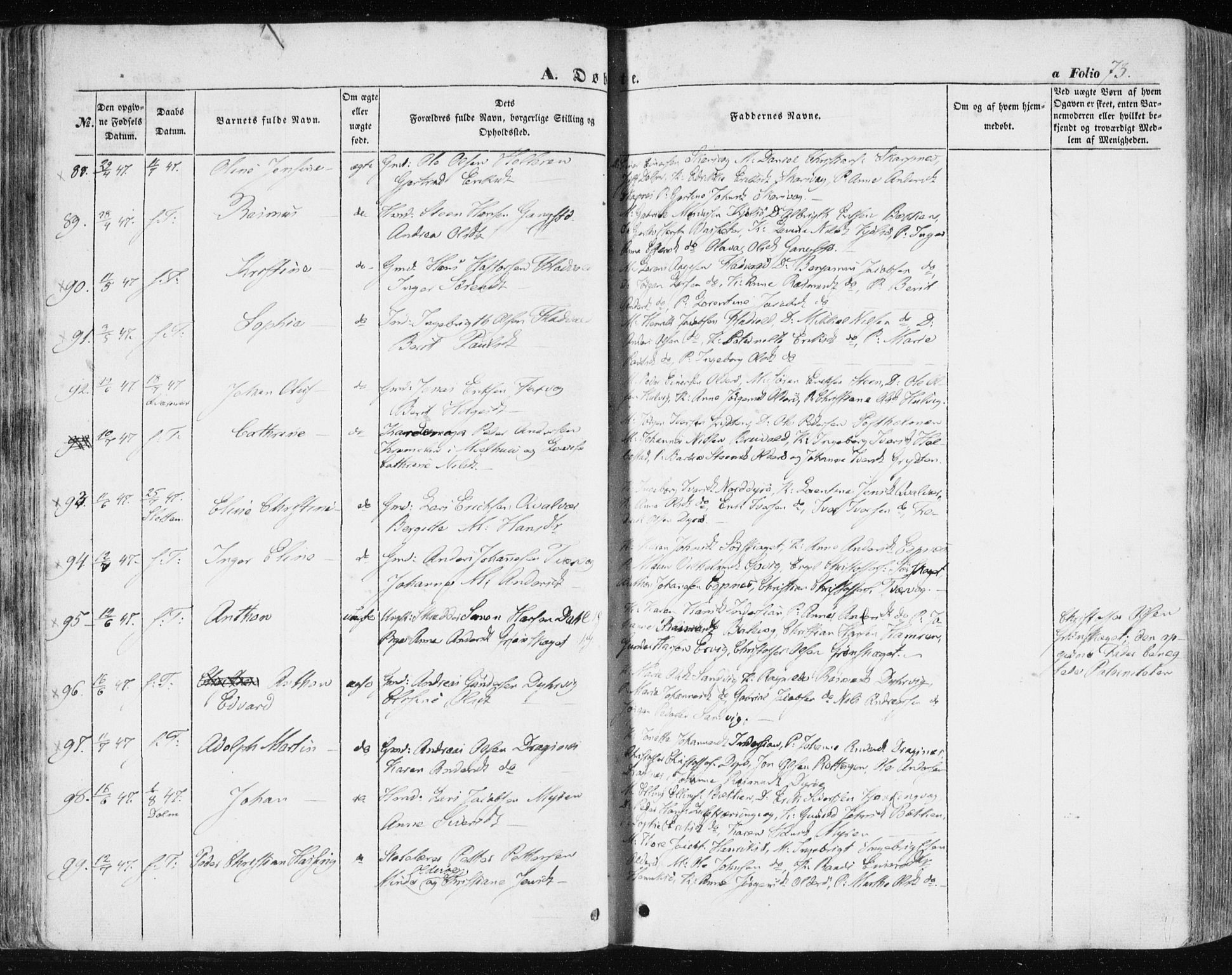 Ministerialprotokoller, klokkerbøker og fødselsregistre - Sør-Trøndelag, SAT/A-1456/634/L0529: Ministerialbok nr. 634A05, 1843-1851, s. 73