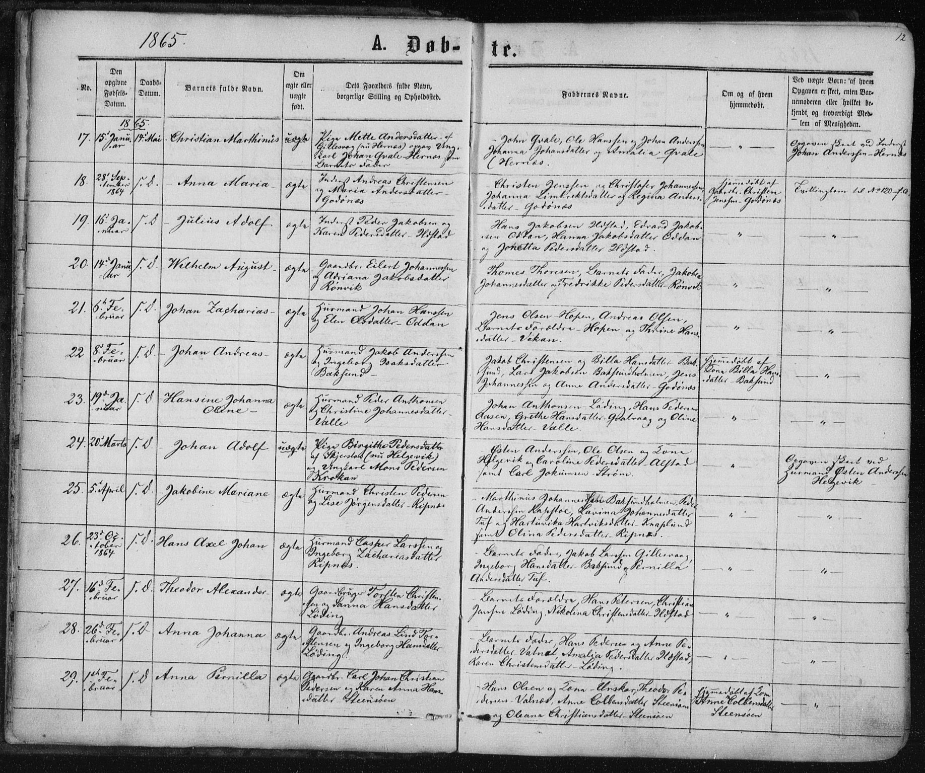 Ministerialprotokoller, klokkerbøker og fødselsregistre - Nordland, SAT/A-1459/801/L0008: Ministerialbok nr. 801A08, 1864-1875, s. 12