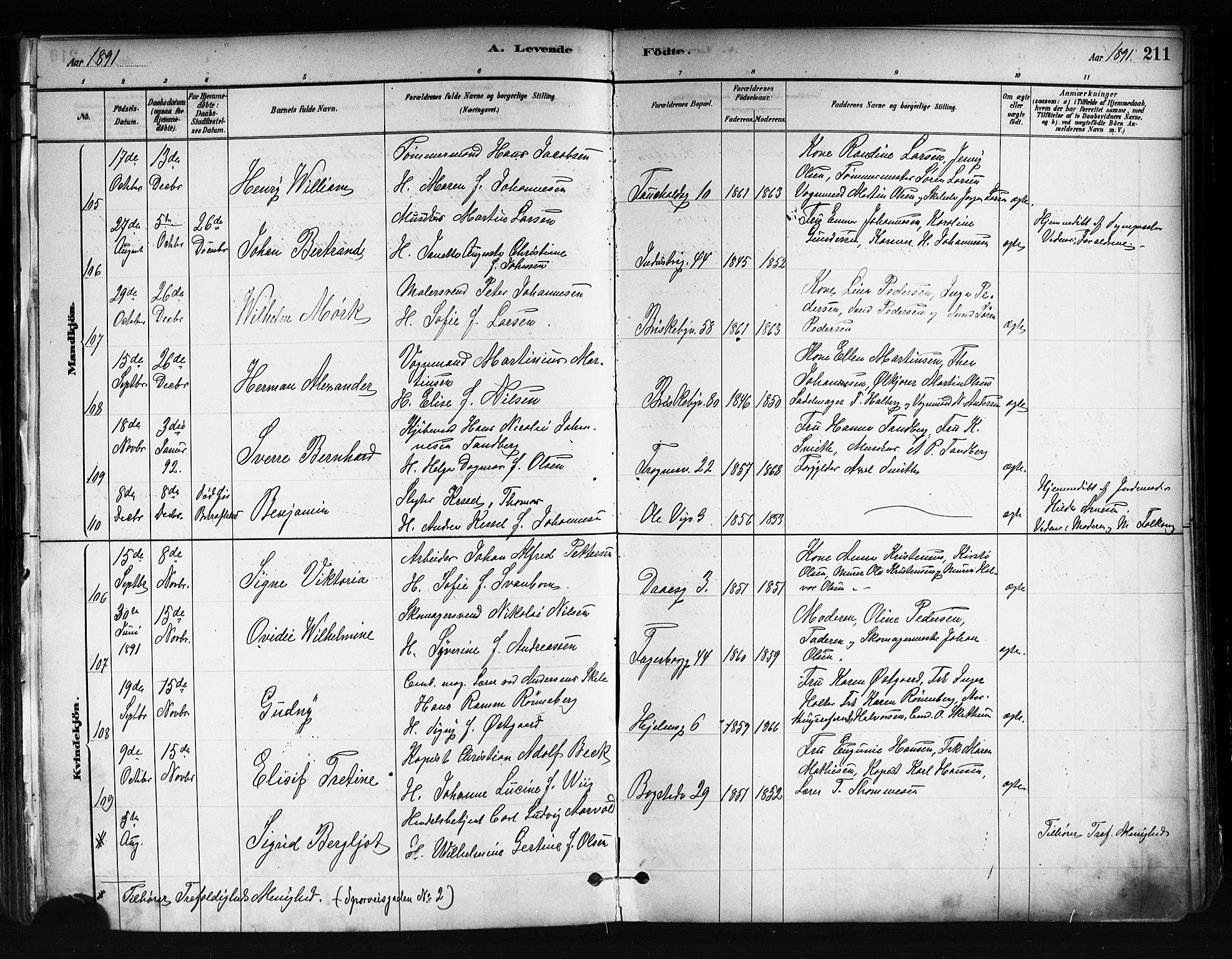 Uranienborg prestekontor Kirkebøker, AV/SAO-A-10877/F/Fa/L0001: Ministerialbok nr. 1, 1880-1895, s. 211
