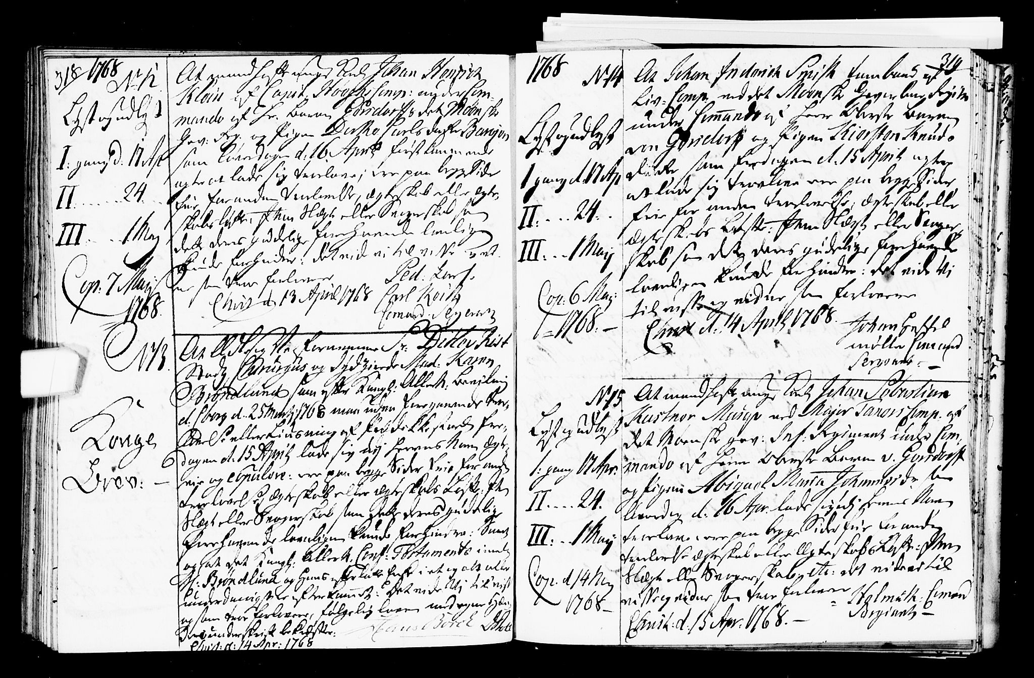 Oslo domkirke Kirkebøker, AV/SAO-A-10752/L/La/L0008: Forlovererklæringer nr. 8, 1759-1769, s. 318-319