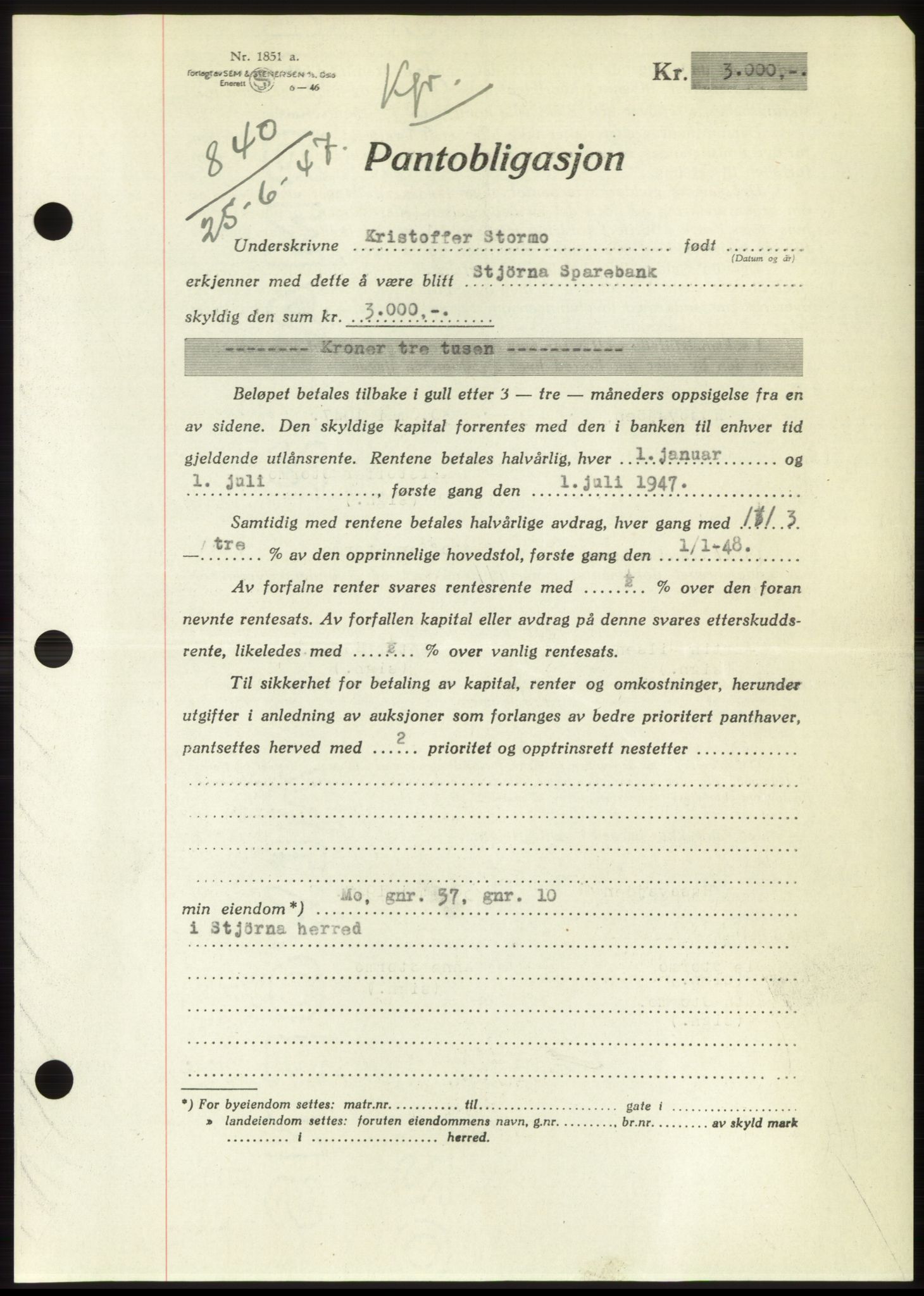 Fosen sorenskriveri, AV/SAT-A-1107/1/2/2C: Pantebok nr. B, 1946-1948, Dagboknr: 840/1947