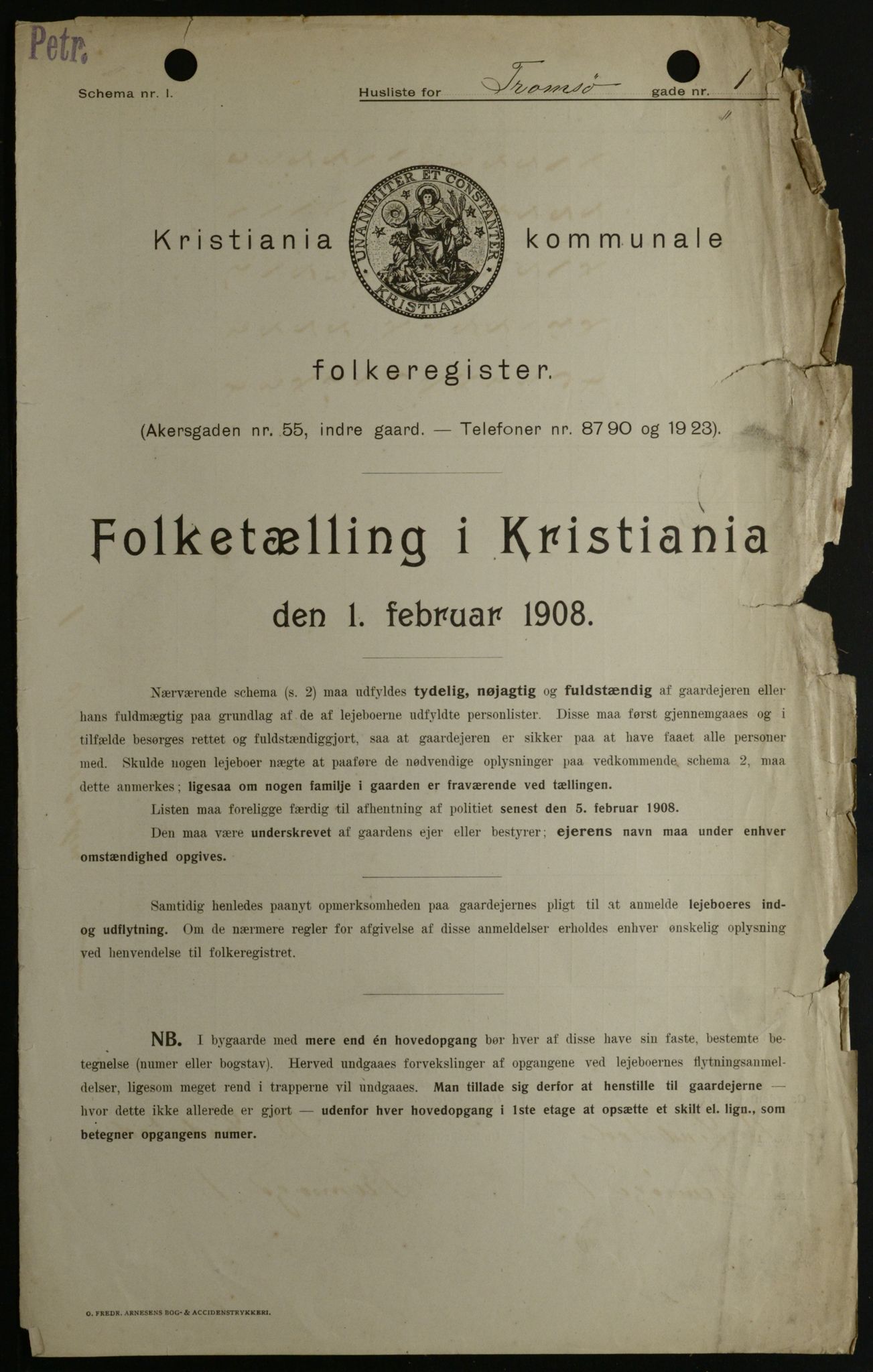 OBA, Kommunal folketelling 1.2.1908 for Kristiania kjøpstad, 1908, s. 103965