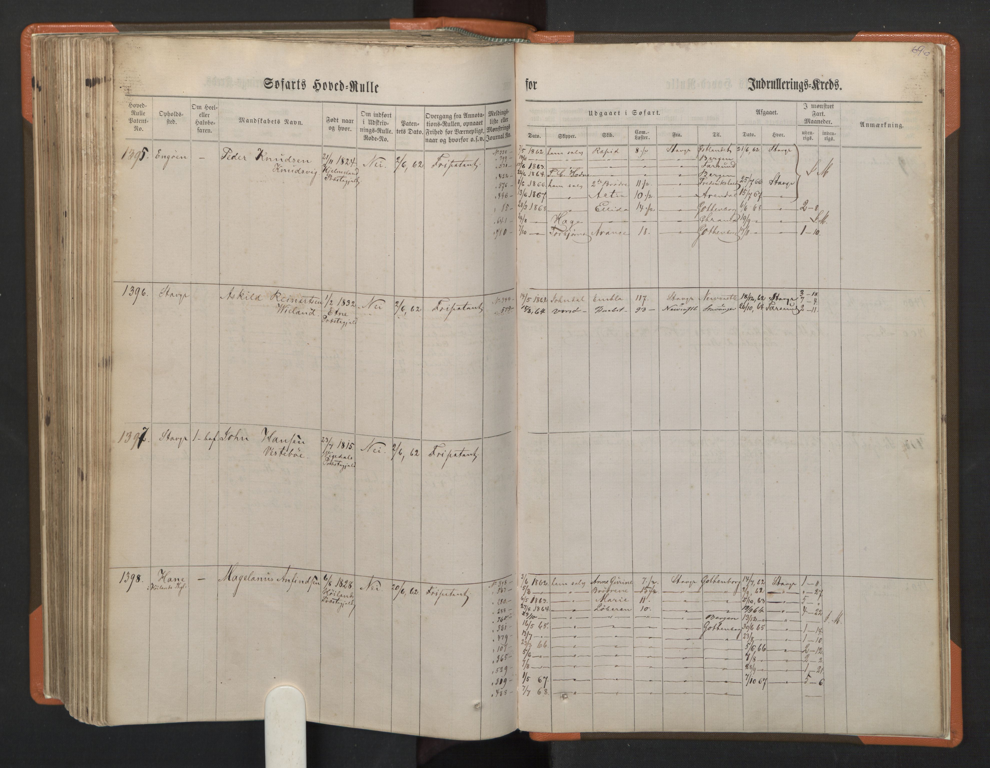 Stavanger sjømannskontor, AV/SAST-A-102006/F/Fb/Fbb/L0002: Sjøfartshovedrulle, patentnr. 721-1450 (del 2), 1863, s. 344