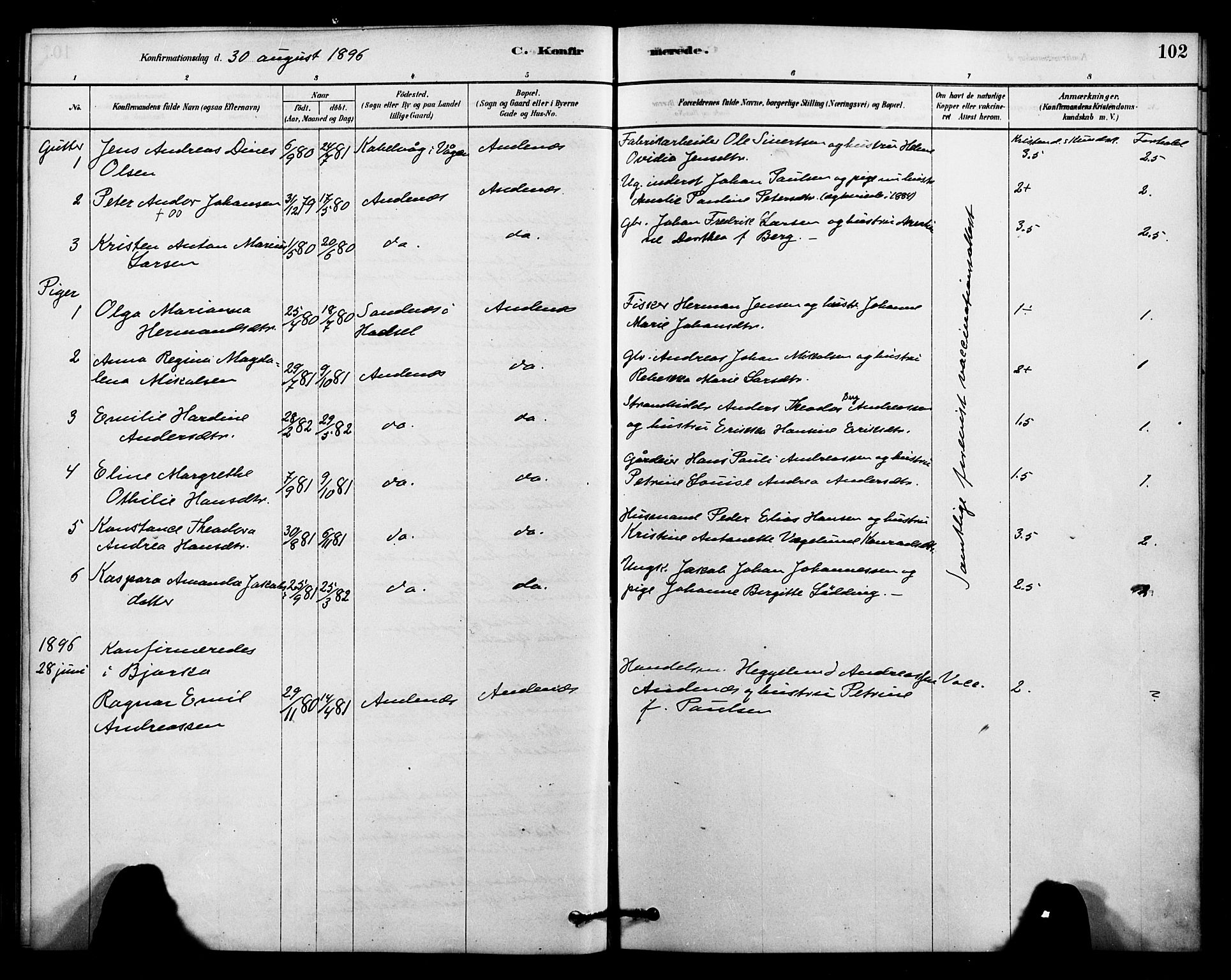 Ministerialprotokoller, klokkerbøker og fødselsregistre - Nordland, SAT/A-1459/899/L1436: Ministerialbok nr. 899A04, 1881-1896, s. 102