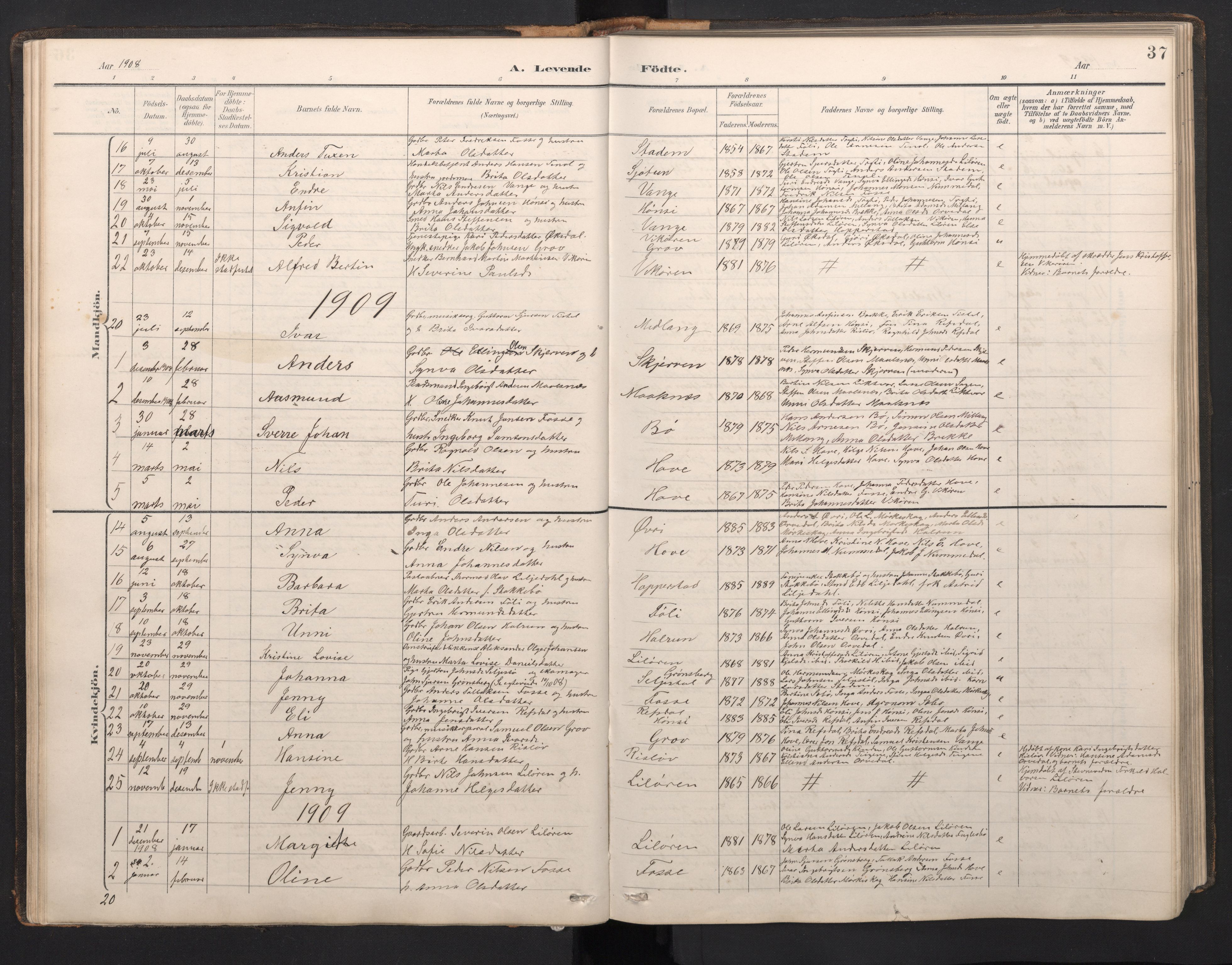 Vik sokneprestembete, AV/SAB-A-81501/H/Hab/Haba/L0004: Klokkerbok nr. A 4, 1895-1914, s. 36b-37a