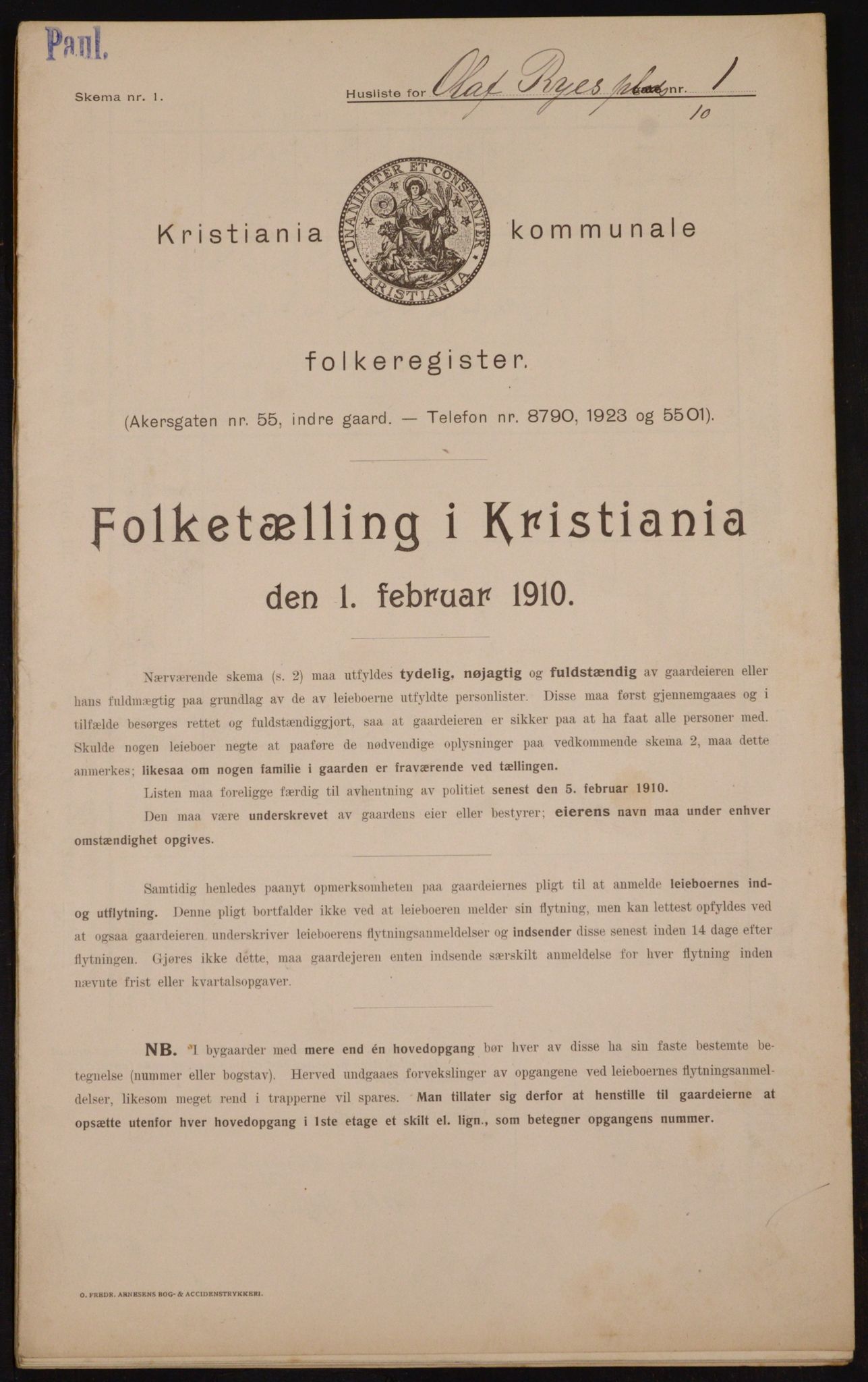 OBA, Kommunal folketelling 1.2.1910 for Kristiania, 1910, s. 72292