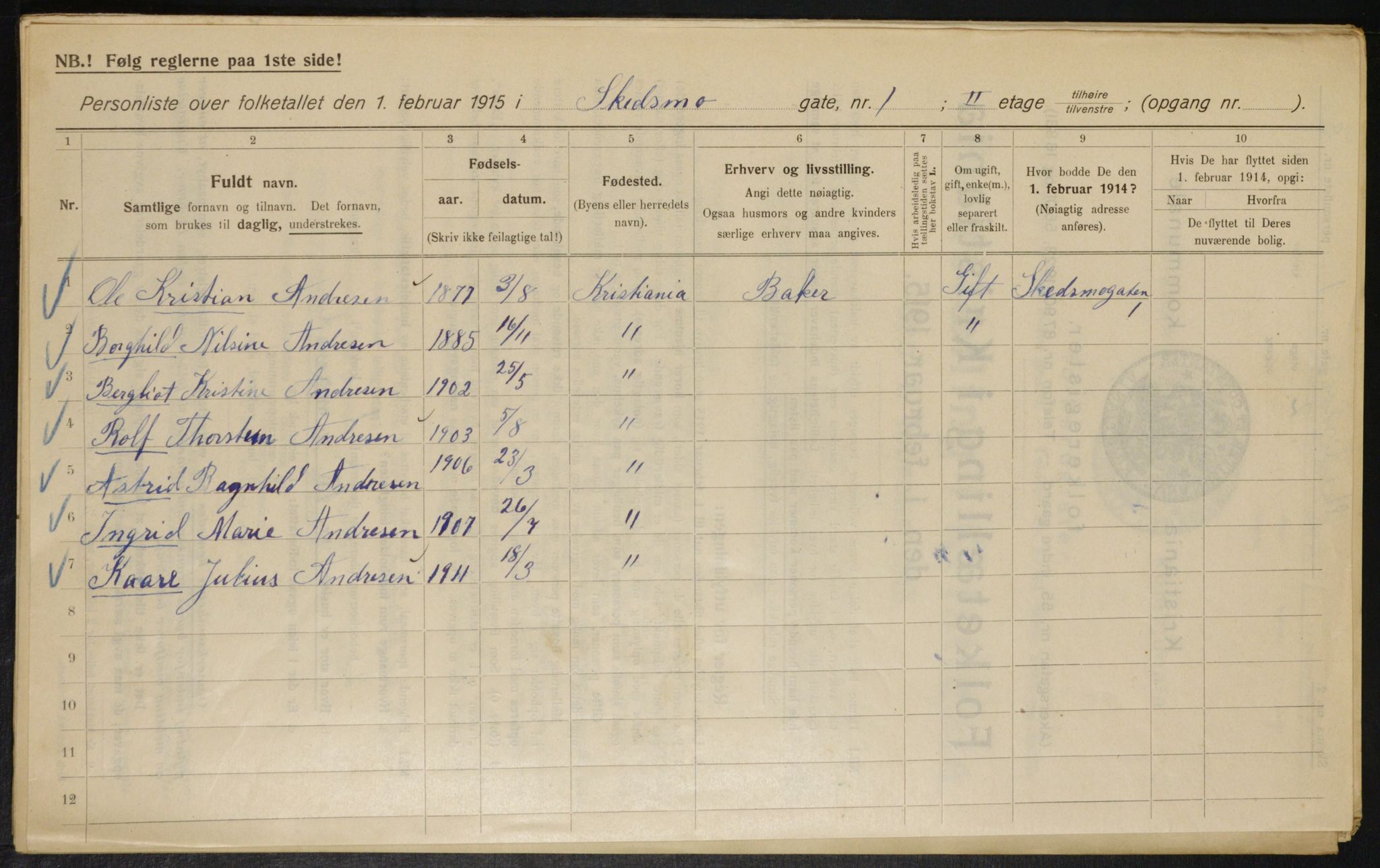 OBA, Kommunal folketelling 1.2.1915 for Kristiania, 1915, s. 95136