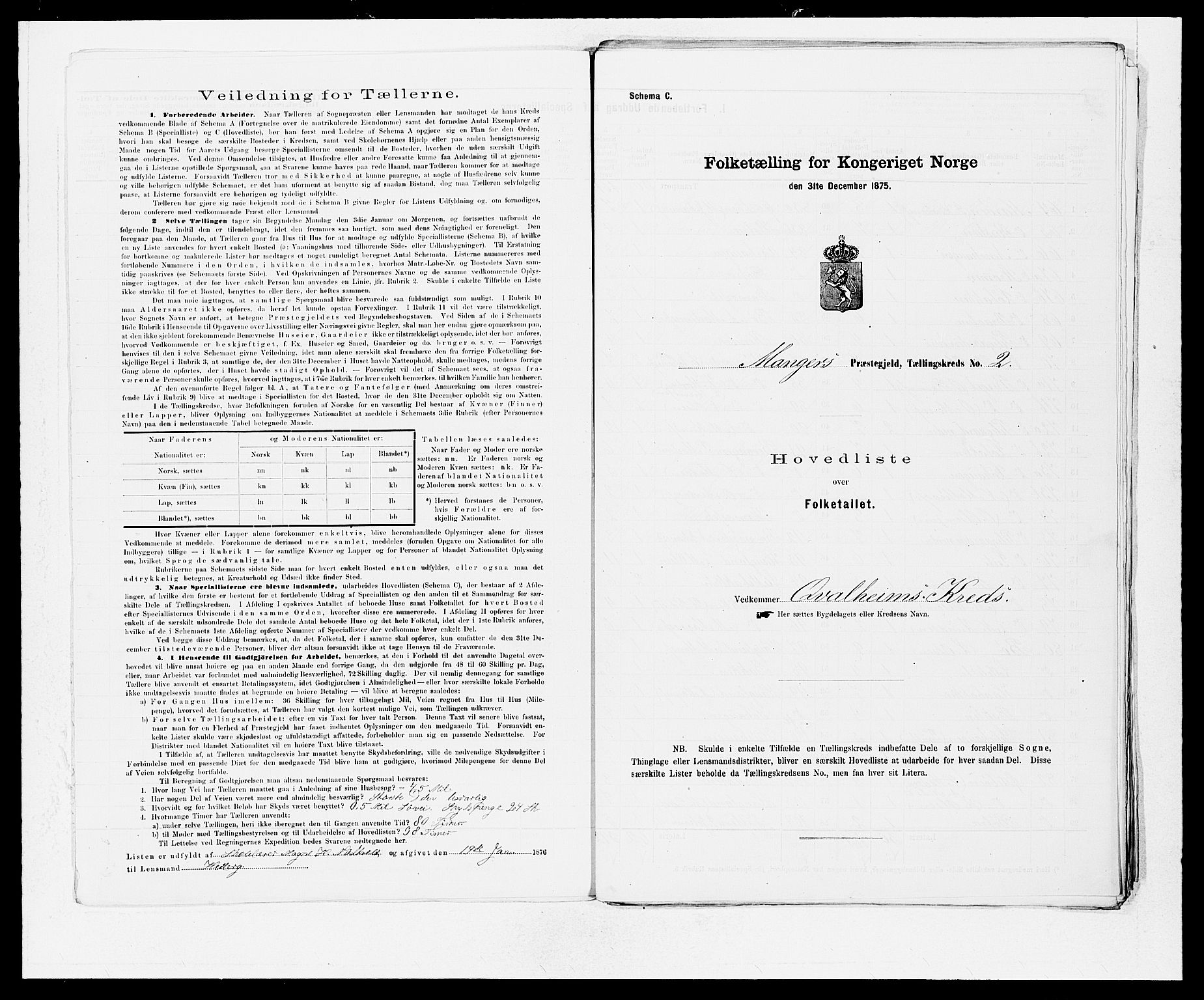 SAB, Folketelling 1875 for 1261P Manger prestegjeld, 1875, s. 6