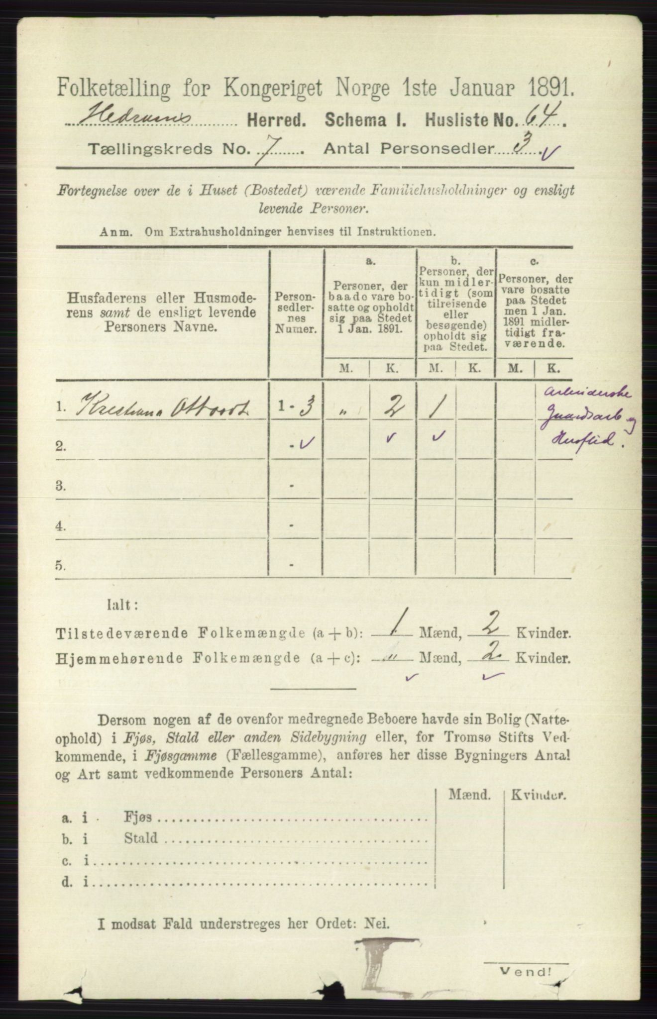 RA, Folketelling 1891 for 0727 Hedrum herred, 1891, s. 3010