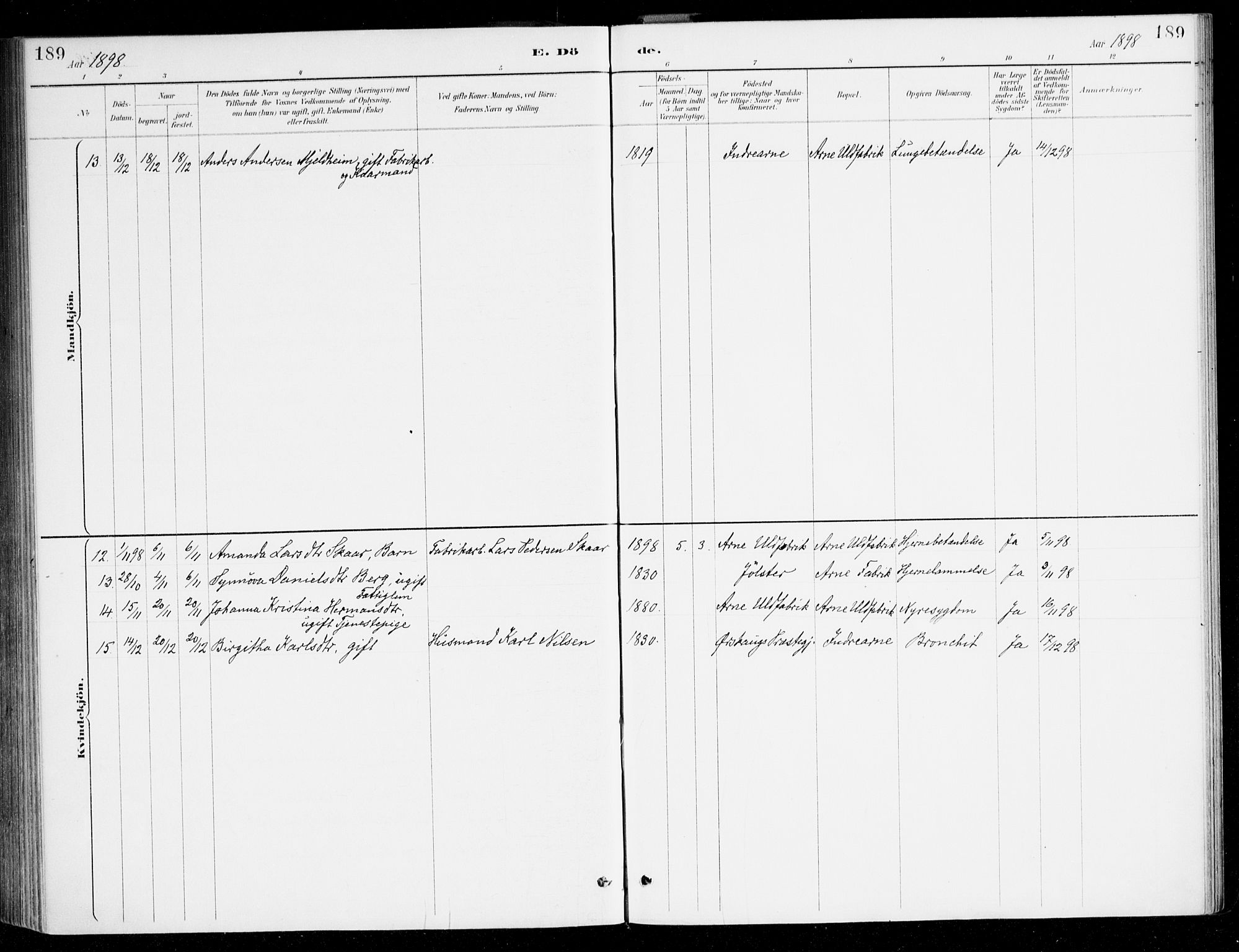 Haus sokneprestembete, AV/SAB-A-75601/H/Haa/Haad/L0001: Ministerialbok nr. D 1, 1887-1898, s. 189