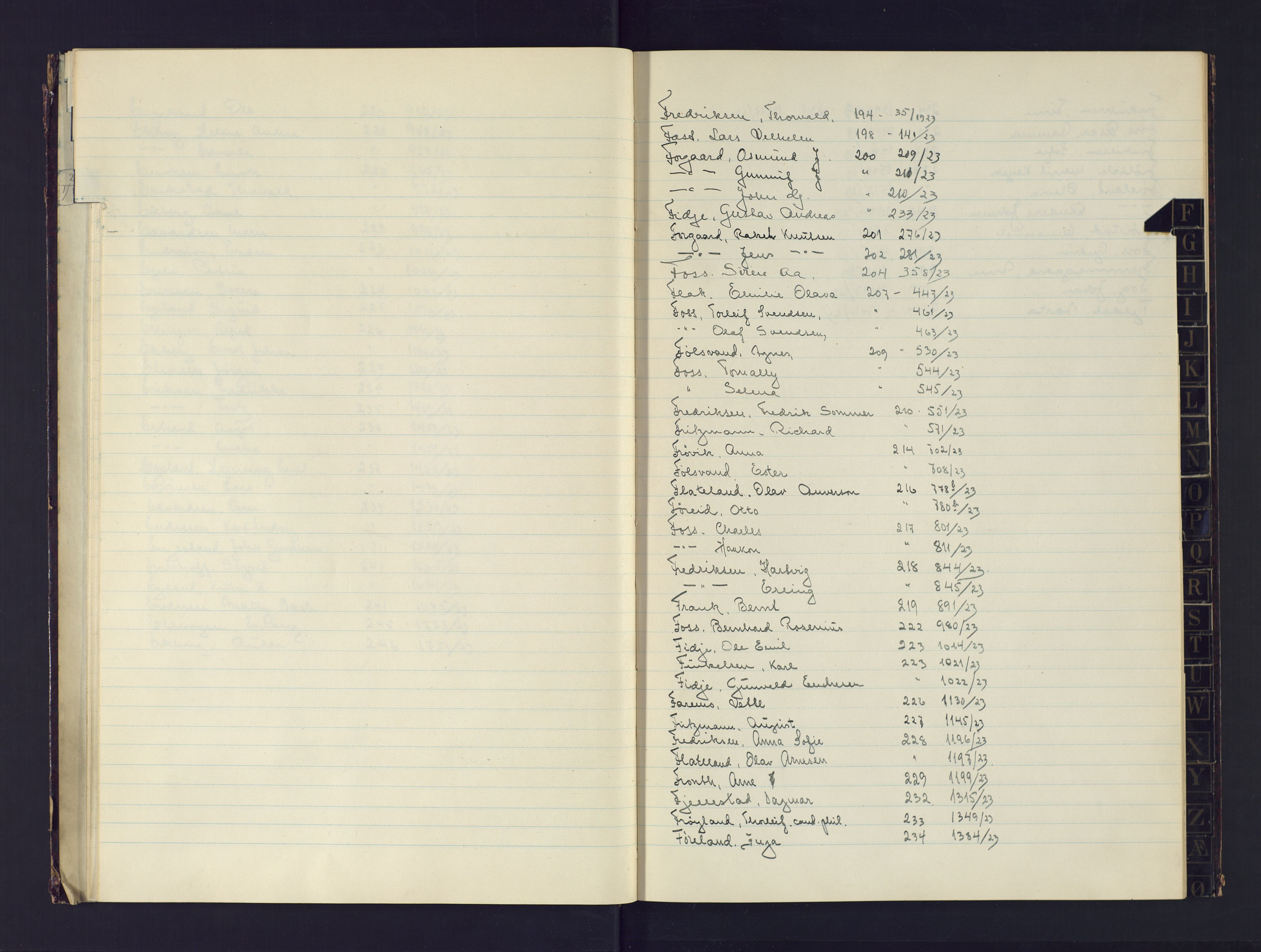 Kristiansand politikammer, SAK/1243-0004/K/Ka/L0235: Register til passprotokoll, 1923, s. 14