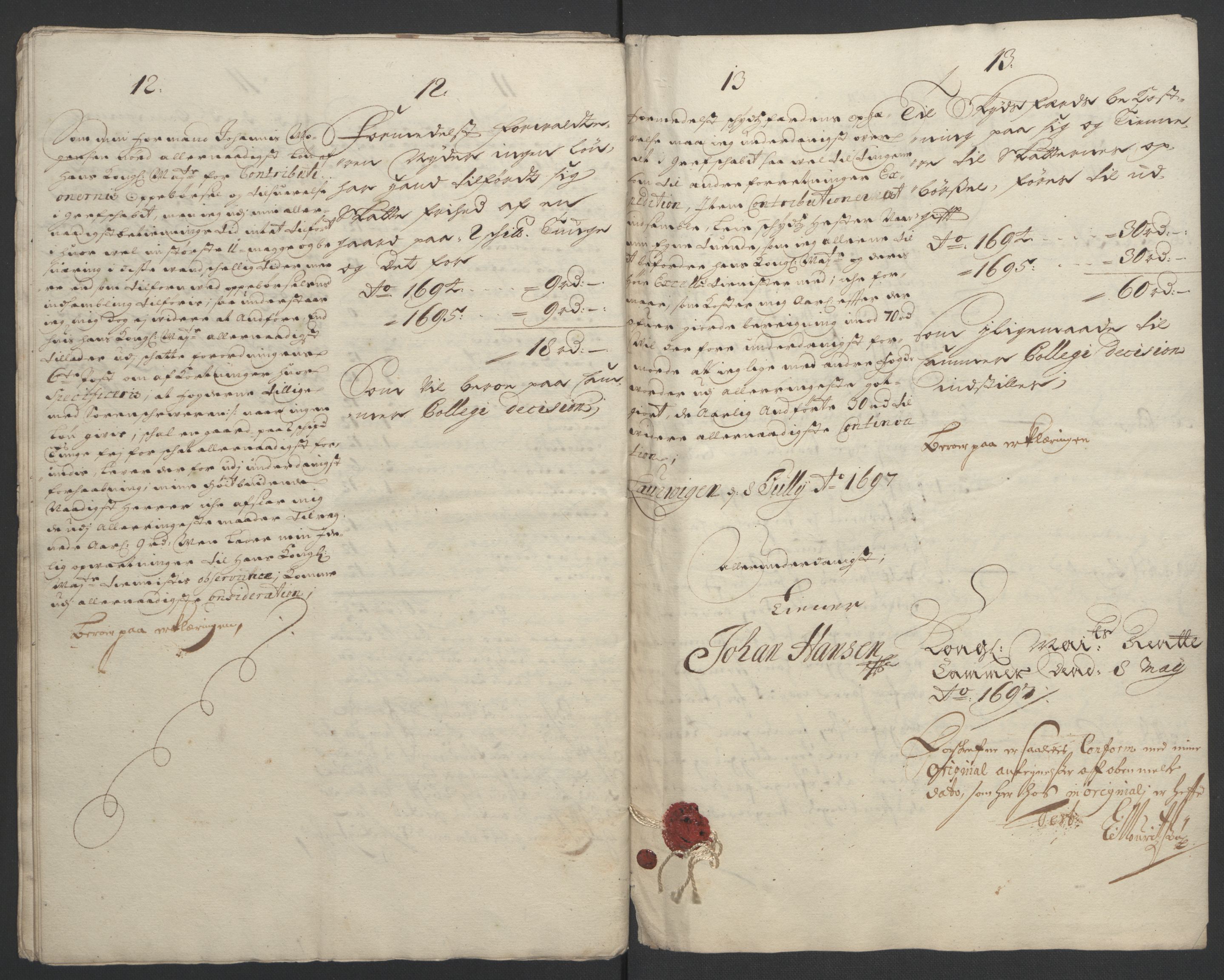 Rentekammeret inntil 1814, Reviderte regnskaper, Fogderegnskap, RA/EA-4092/R33/L1974: Fogderegnskap Larvik grevskap, 1693-1695, s. 318