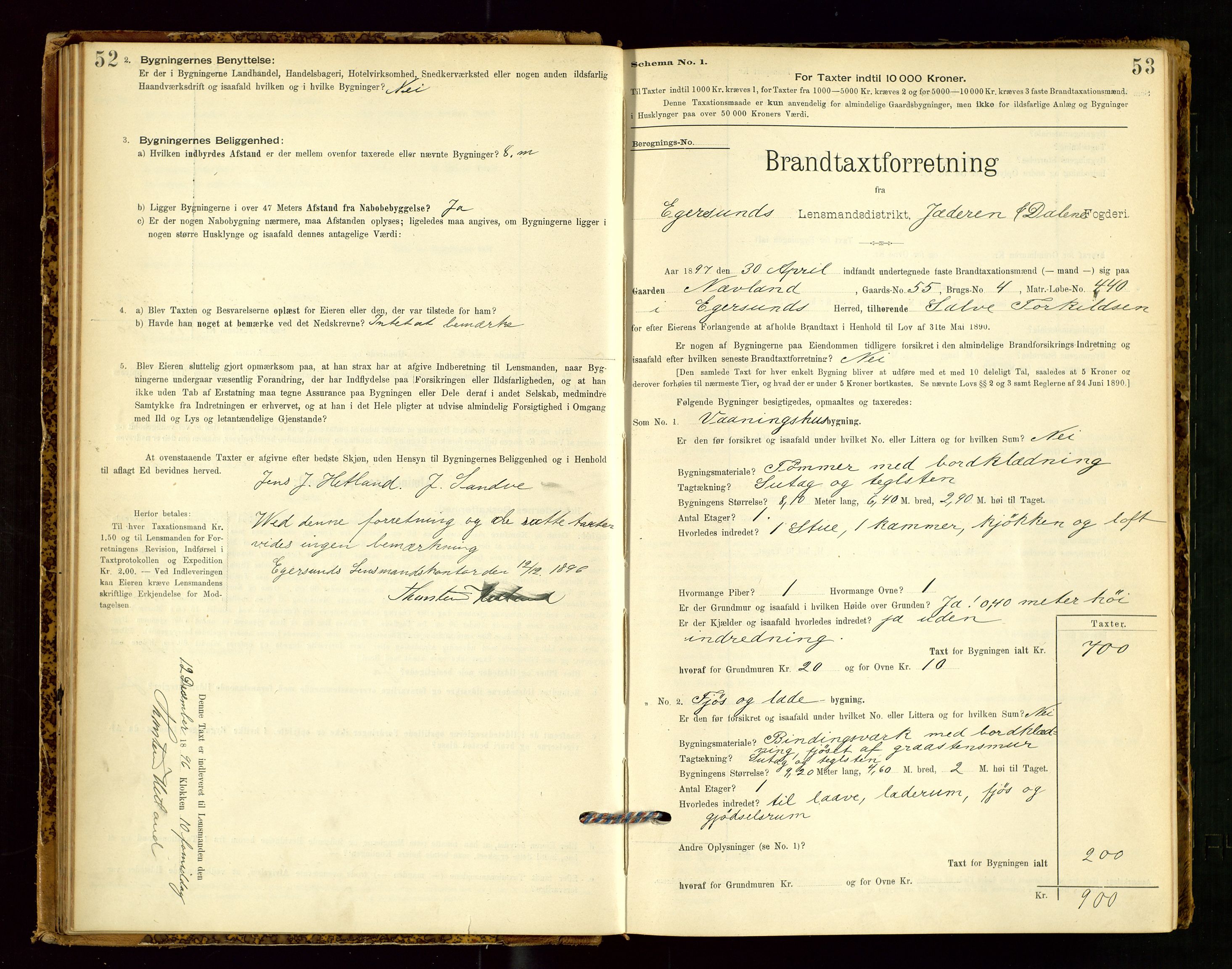 Eigersund lensmannskontor, AV/SAST-A-100171/Gob/L0001: Skjemaprotokoll, 1894-1909, s. 52-53