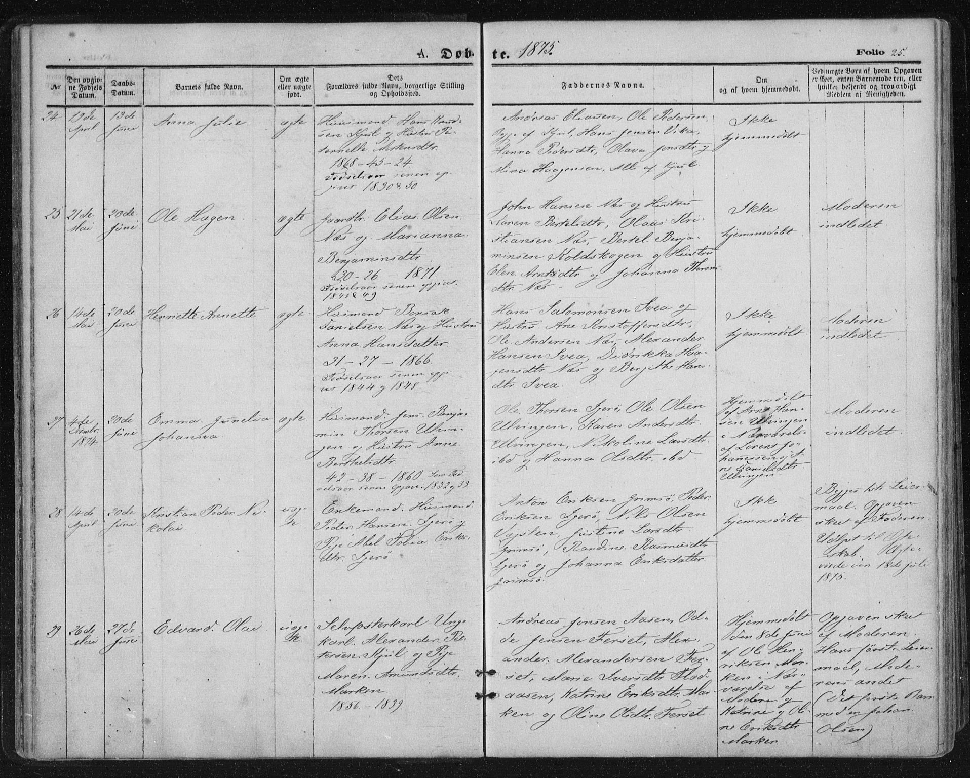 Ministerialprotokoller, klokkerbøker og fødselsregistre - Nordland, SAT/A-1459/816/L0241: Ministerialbok nr. 816A07, 1870-1885, s. 25