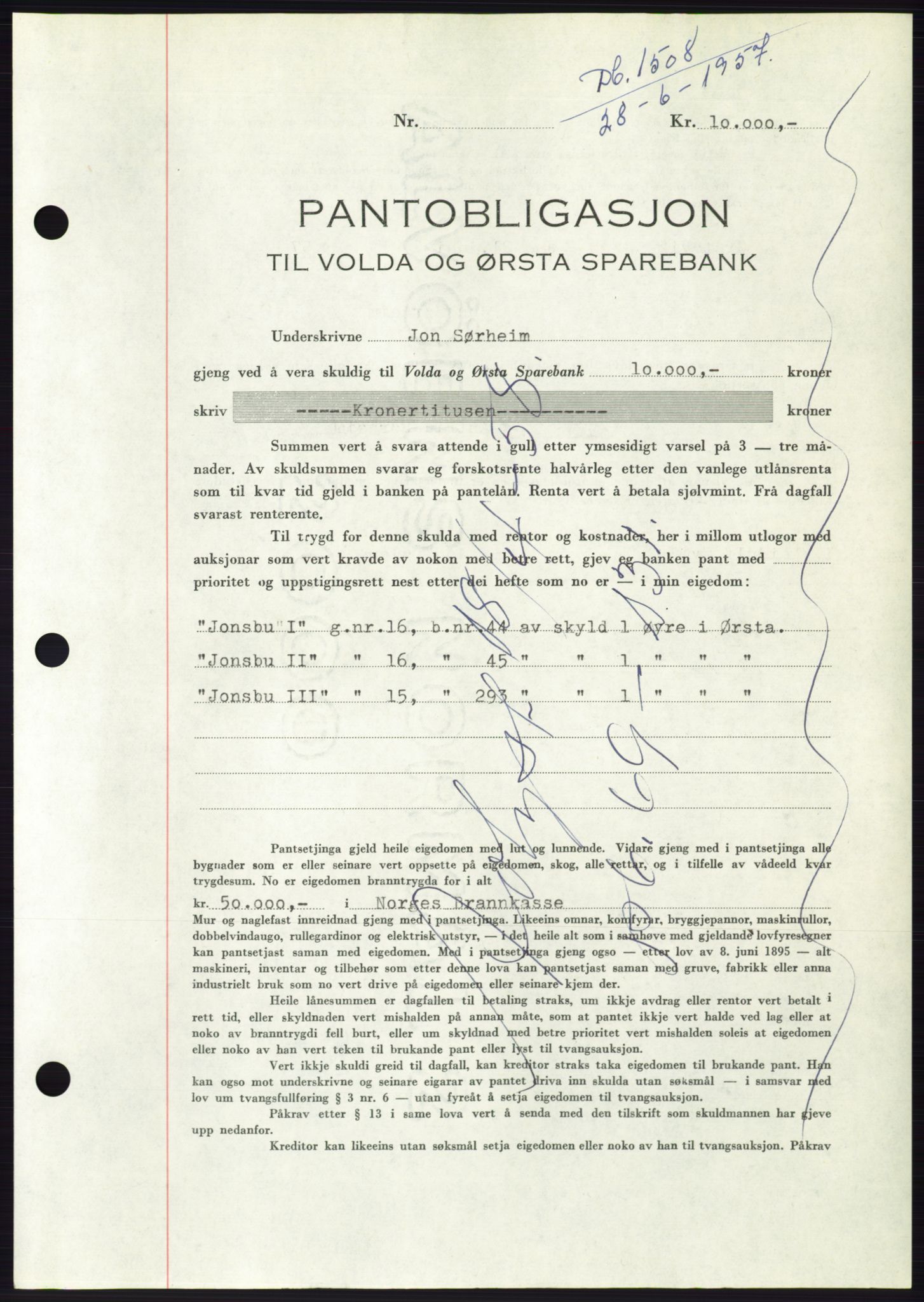 Søre Sunnmøre sorenskriveri, AV/SAT-A-4122/1/2/2C/L0130: Pantebok nr. 18B, 1957-1958, Dagboknr: 1508/1957