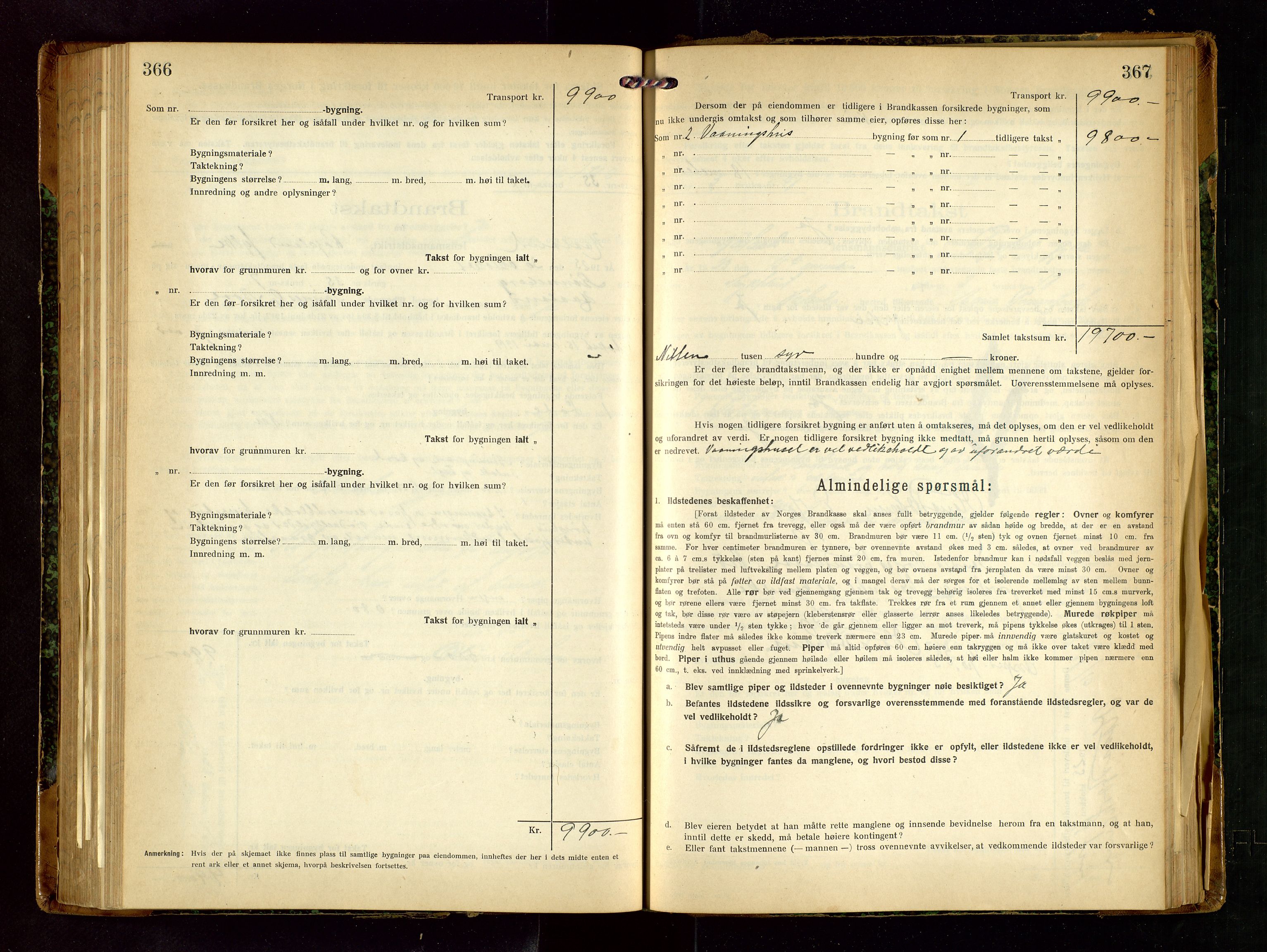 Håland lensmannskontor, SAST/A-100100/Gob/L0007: Branntakstprotokoll - skjematakst. Register i boken., 1920-1925, s. 366-367