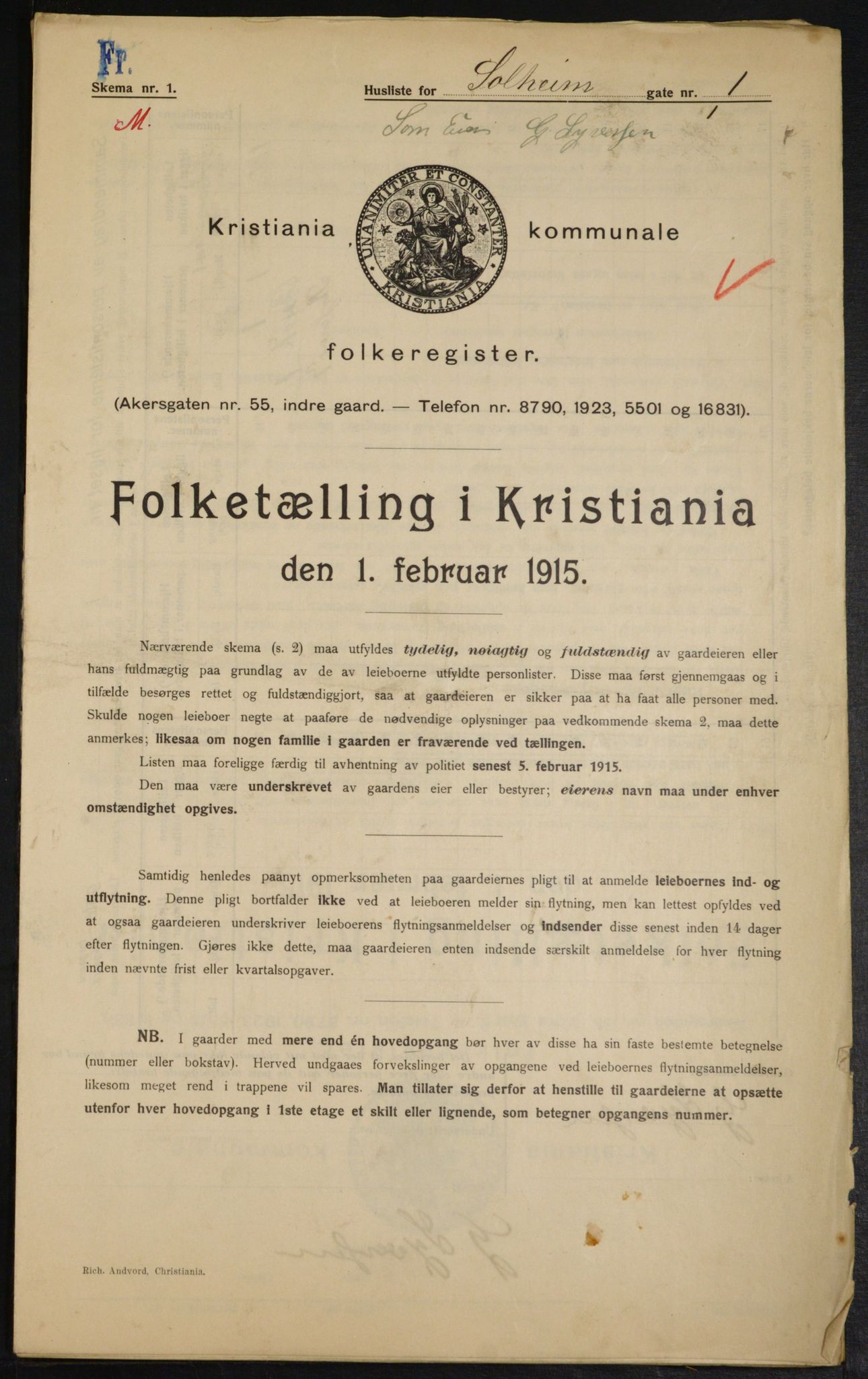 OBA, Kommunal folketelling 1.2.1915 for Kristiania, 1915, s. 99377