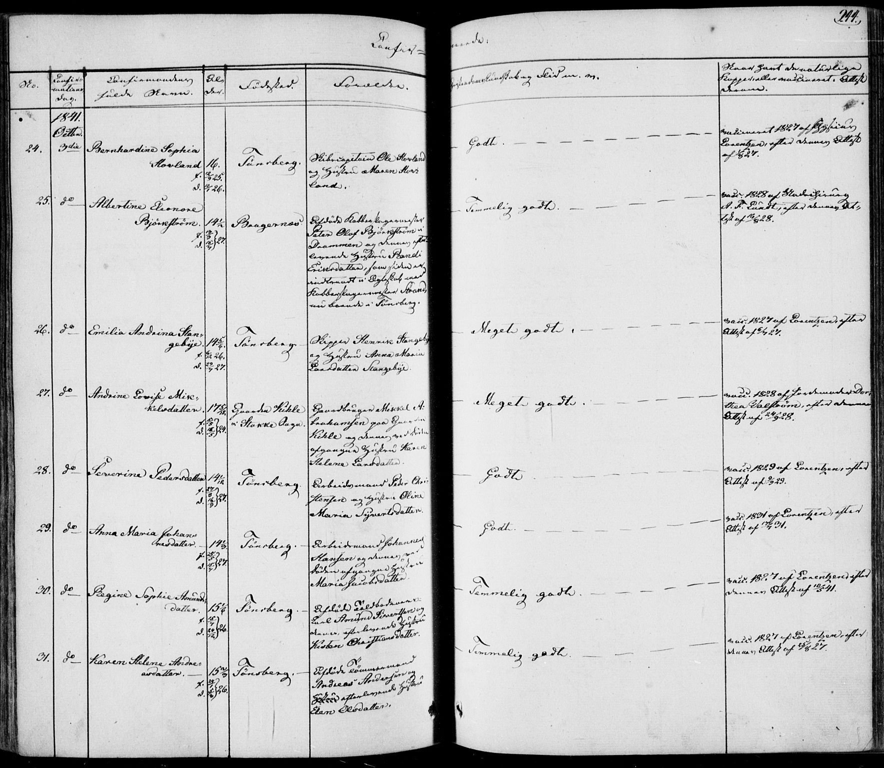 Tønsberg kirkebøker, AV/SAKO-A-330/F/Fa/L0006: Ministerialbok nr. I 6, 1836-1844, s. 244