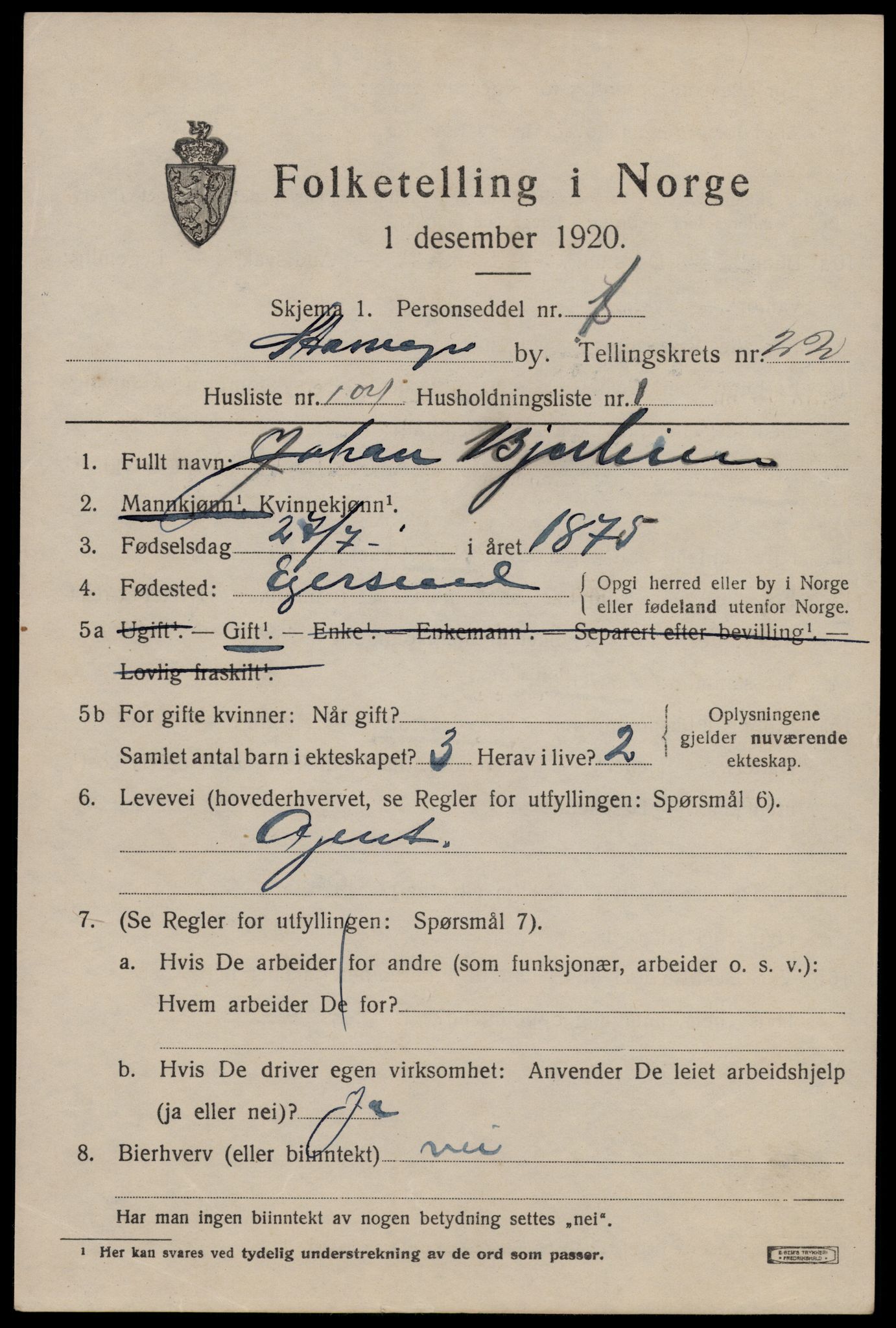SAST, Folketelling 1920 for 1103 Stavanger kjøpstad, 1920, s. 75110