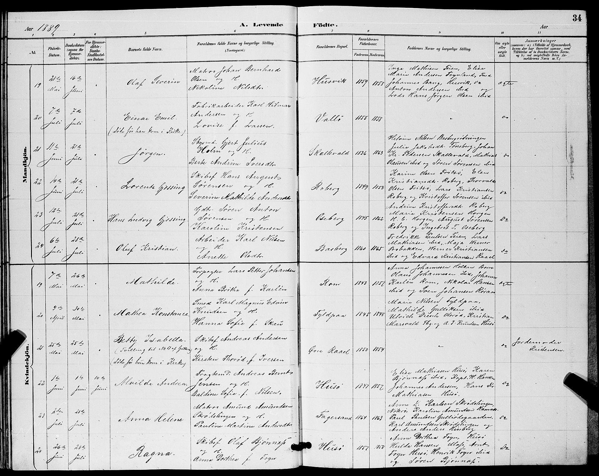Sem kirkebøker, AV/SAKO-A-5/G/Gb/L0002: Klokkerbok nr. II 2, 1886-1899, s. 34