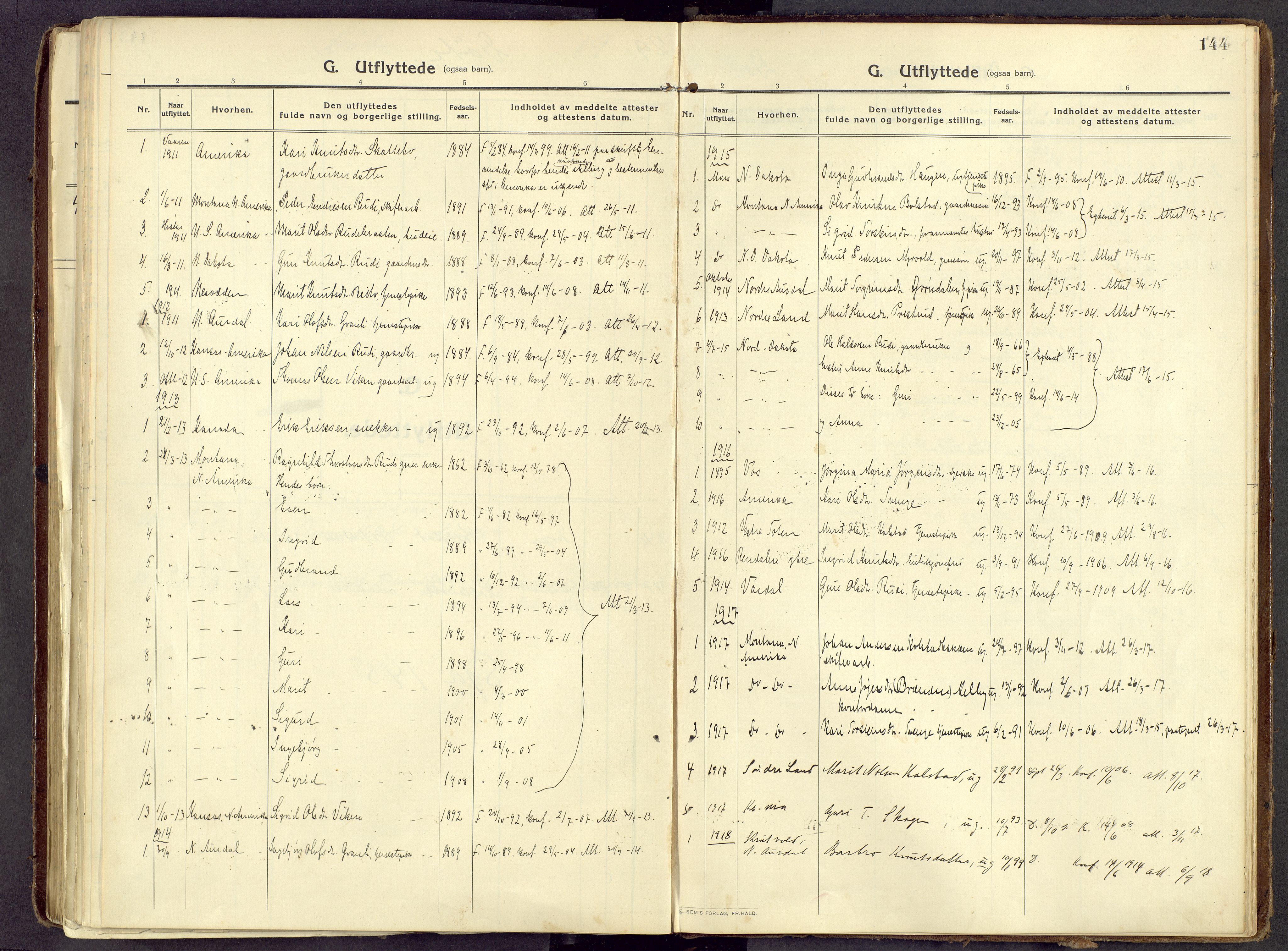 Øystre Slidre prestekontor, AV/SAH-PREST-138/H/Ha/Haa/L0006: Ministerialbok nr. 6, 1911-1931, s. 144